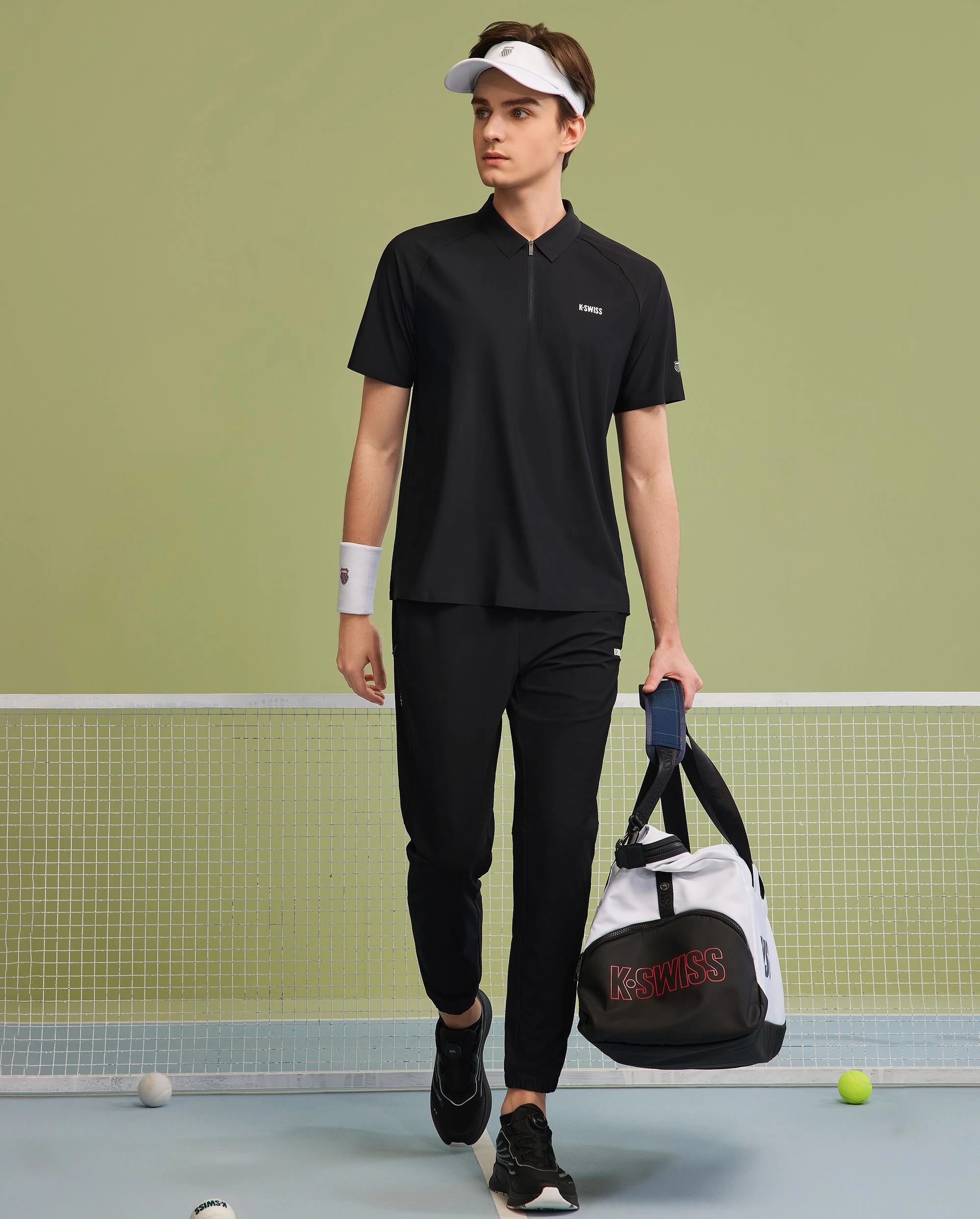 1010023-008 | MEN'S K-SWISS LOGO HALF-ZIP POLO SHIRT | BLACK