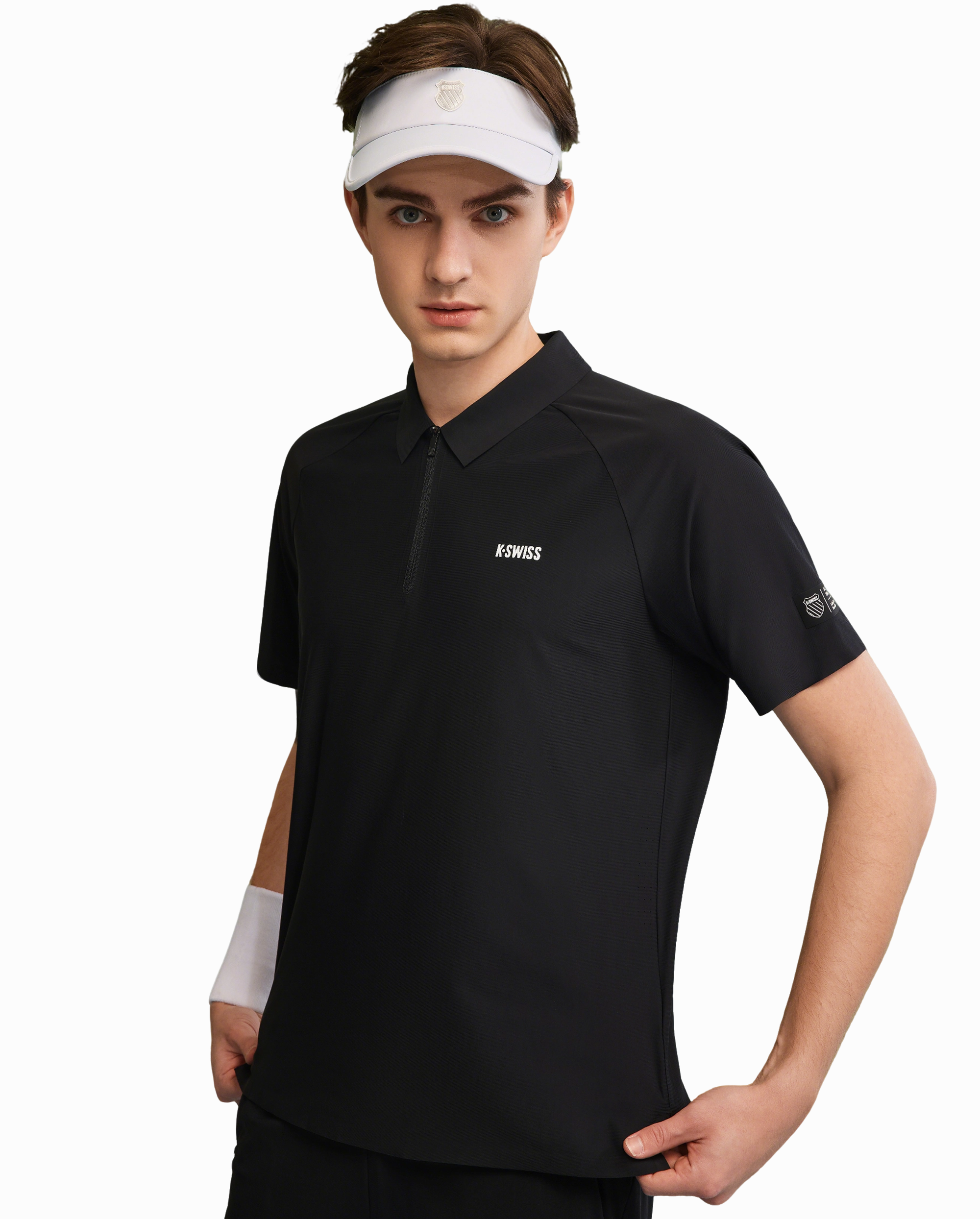 1010023-008 | MEN'S K-SWISS LOGO HALF-ZIP POLO SHIRT | BLACK