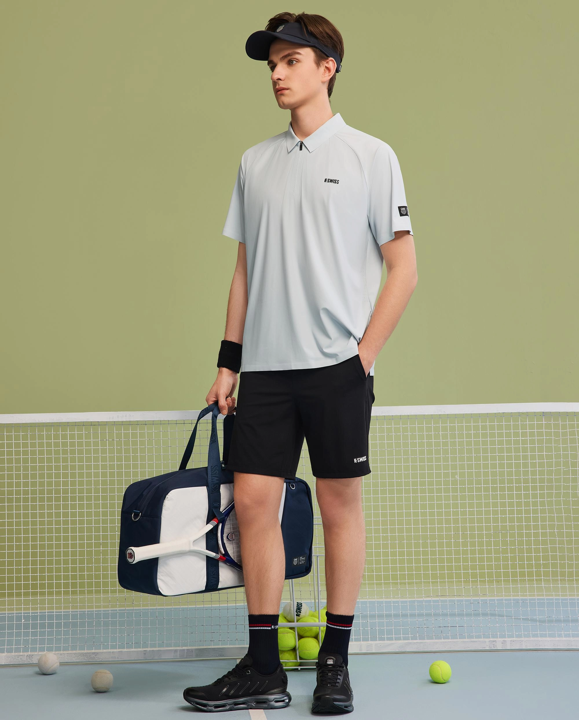 1010023-413 | MEN'S K-SWISS LOGO HALF-ZIP POLO SHIRT | GRAY MIST/MOONBEAM