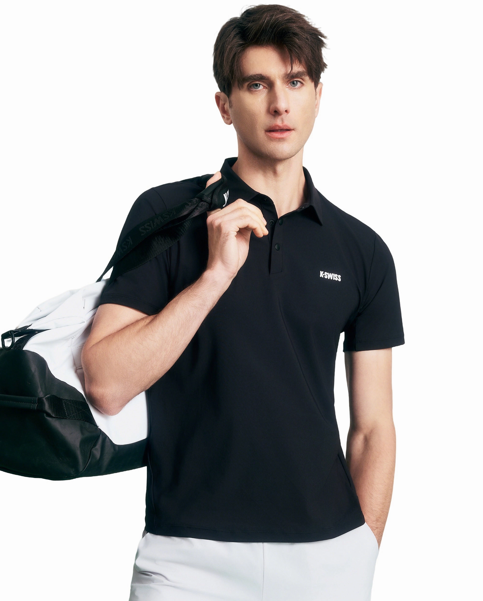 1011643-008 | MEN'S K-SWISS LOGO UPF50  COOL FEEL POLO SHIRT | BLACK