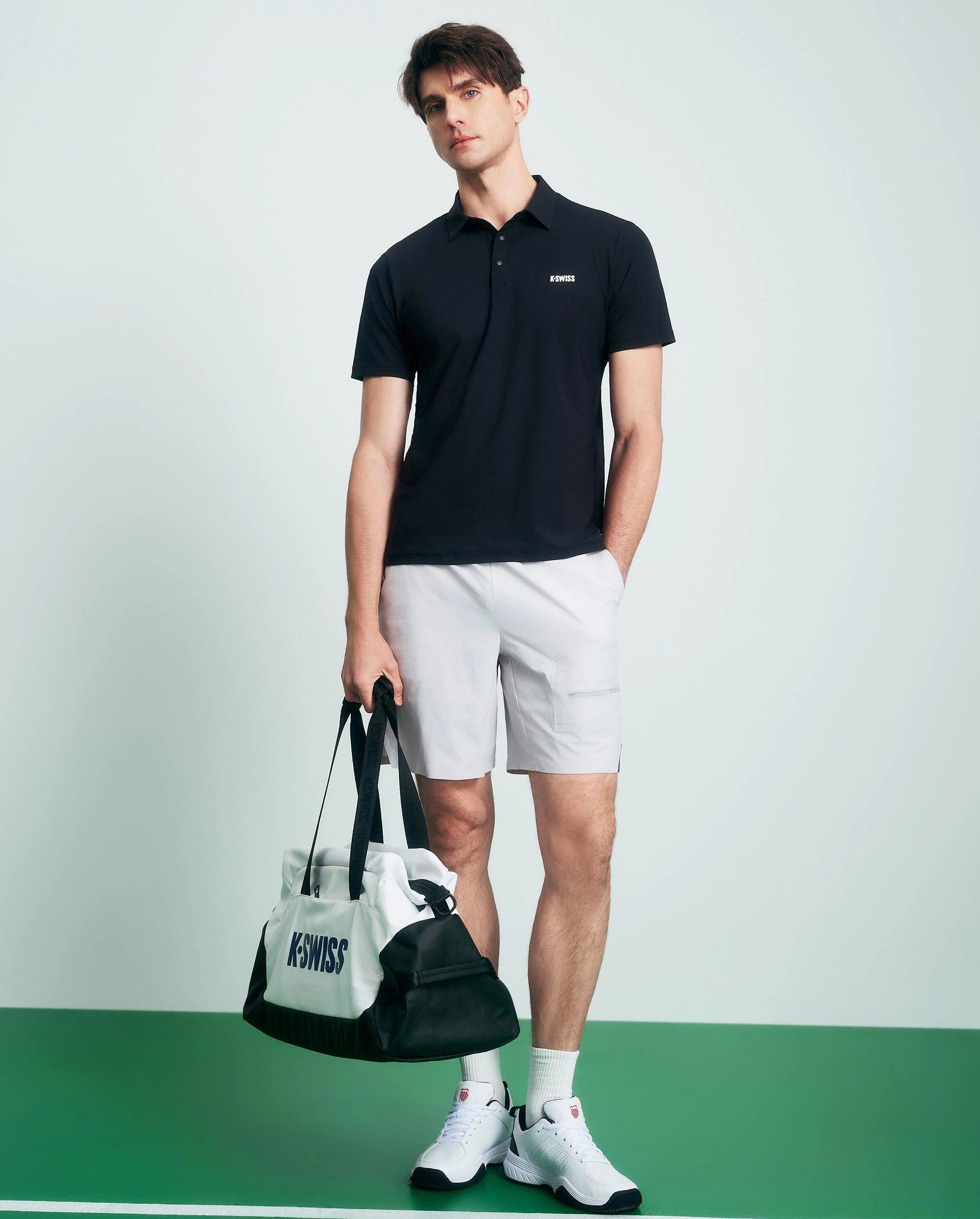 1011643-008 | MEN'S K-SWISS LOGO UPF50  COOL FEEL POLO SHIRT | BLACK