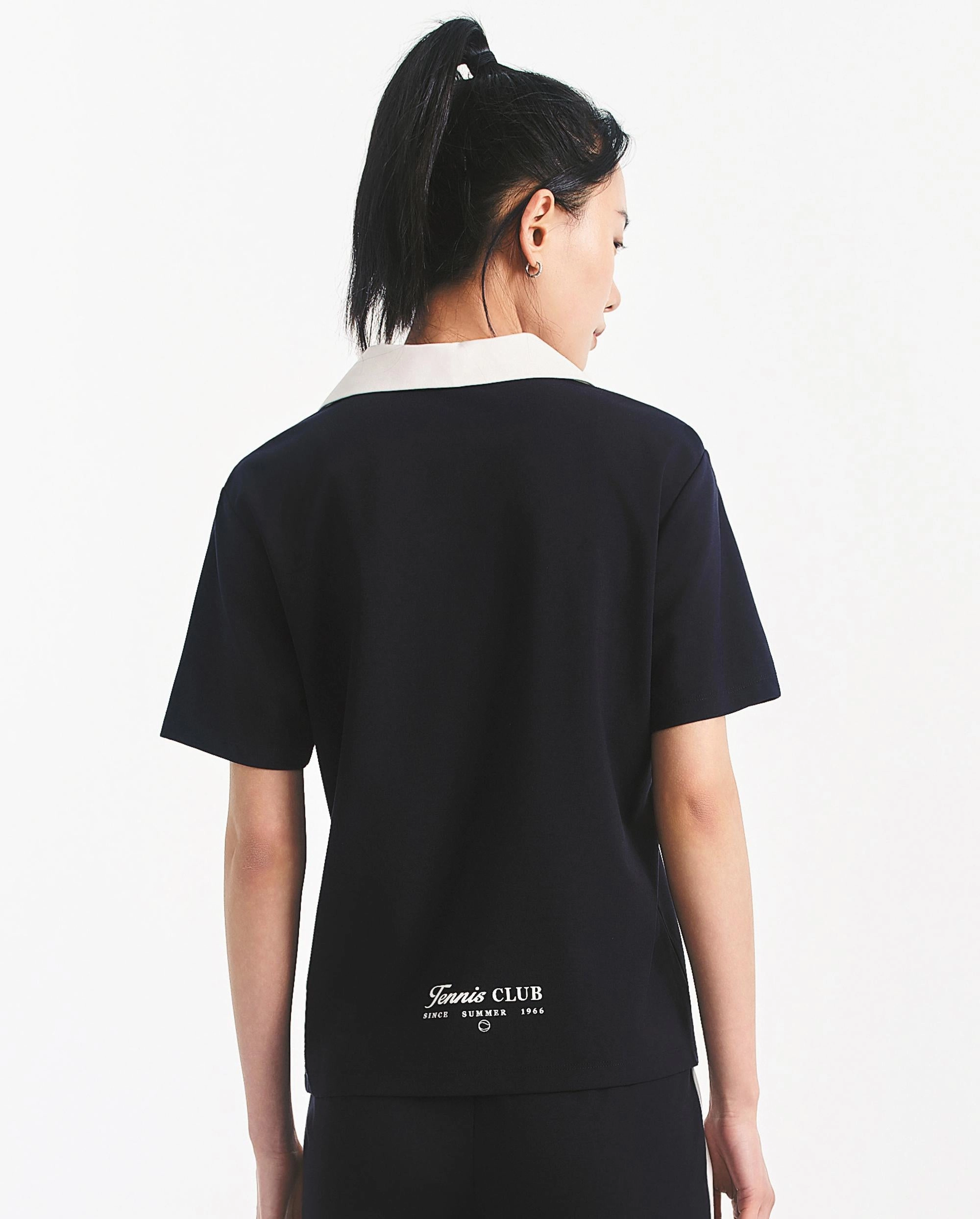 1911655-401 | WOMEN'S HALF-ZIP LOOSE FIT COLOR BLOCK POLO SHIRT | NAVY