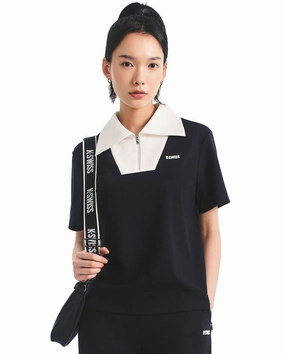1911655-401 | WOMEN'S HALF-ZIP LOOSE FIT COLOR BLOCK POLO SHIRT | NAVY