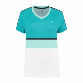 194252-988 | WOMENS HYPERCOURT STRIPE TEE | ARUBA BLUE / ALGIERS BLUE / WHITE