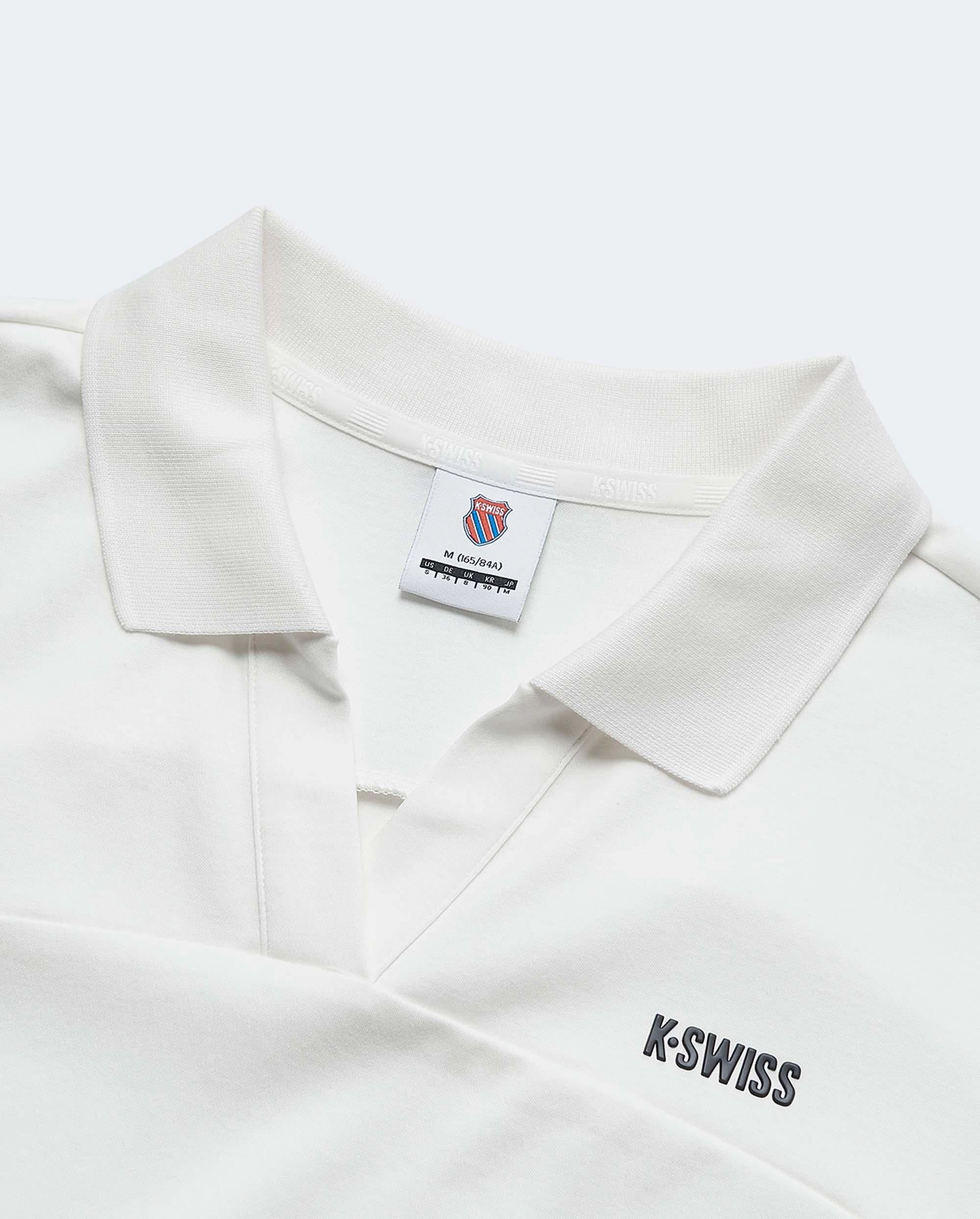199943-115 | WOMEN'S K-SWISS LOGO V-NECK POLO SHIRT | WHITE/SPECIAL