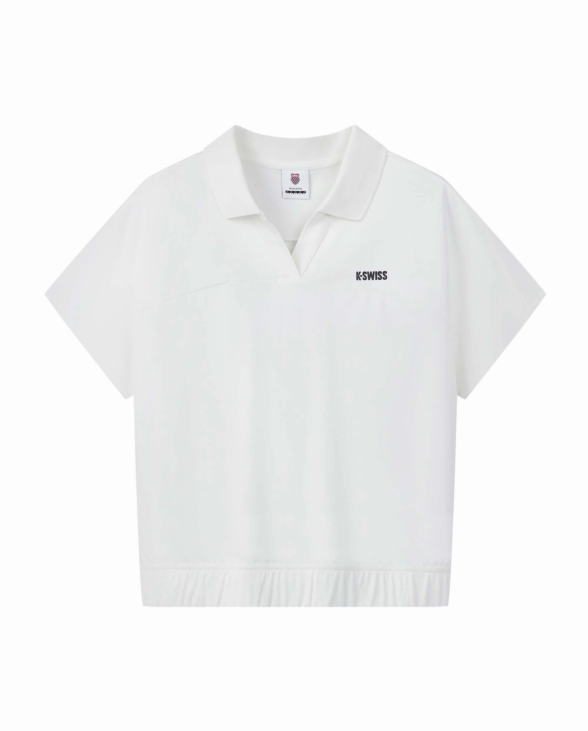 199943-115 | WOMEN'S K-SWISS LOGO V-NECK POLO SHIRT | WHITE/SPECIAL