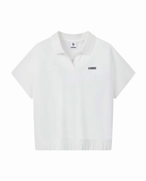 199943-115 | WOMEN'S K-SWISS LOGO V-NECK POLO SHIRT | WHITE/SPECIAL