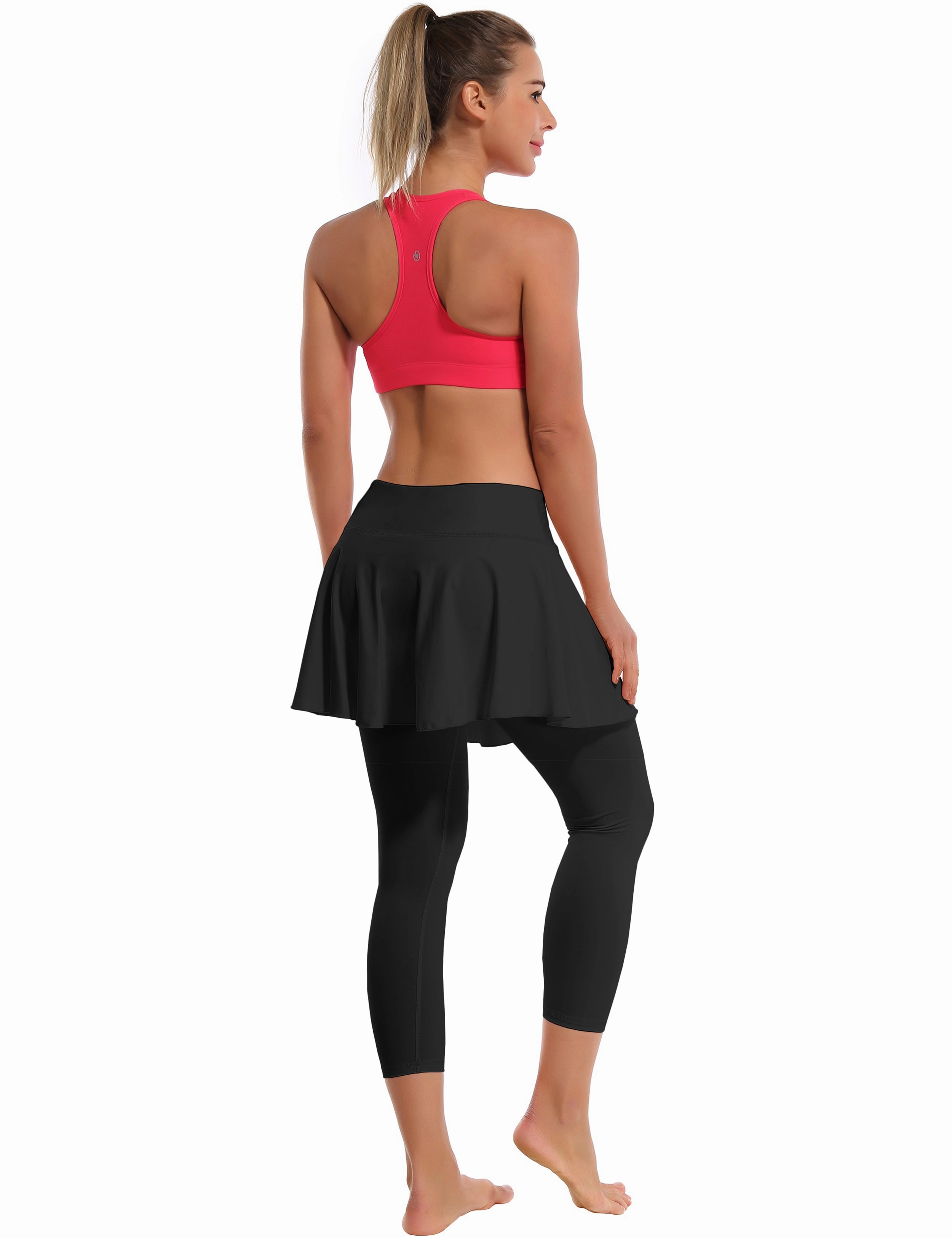 19" Capris Tennis Golf Skirted Leggings with Pockets black_yoga