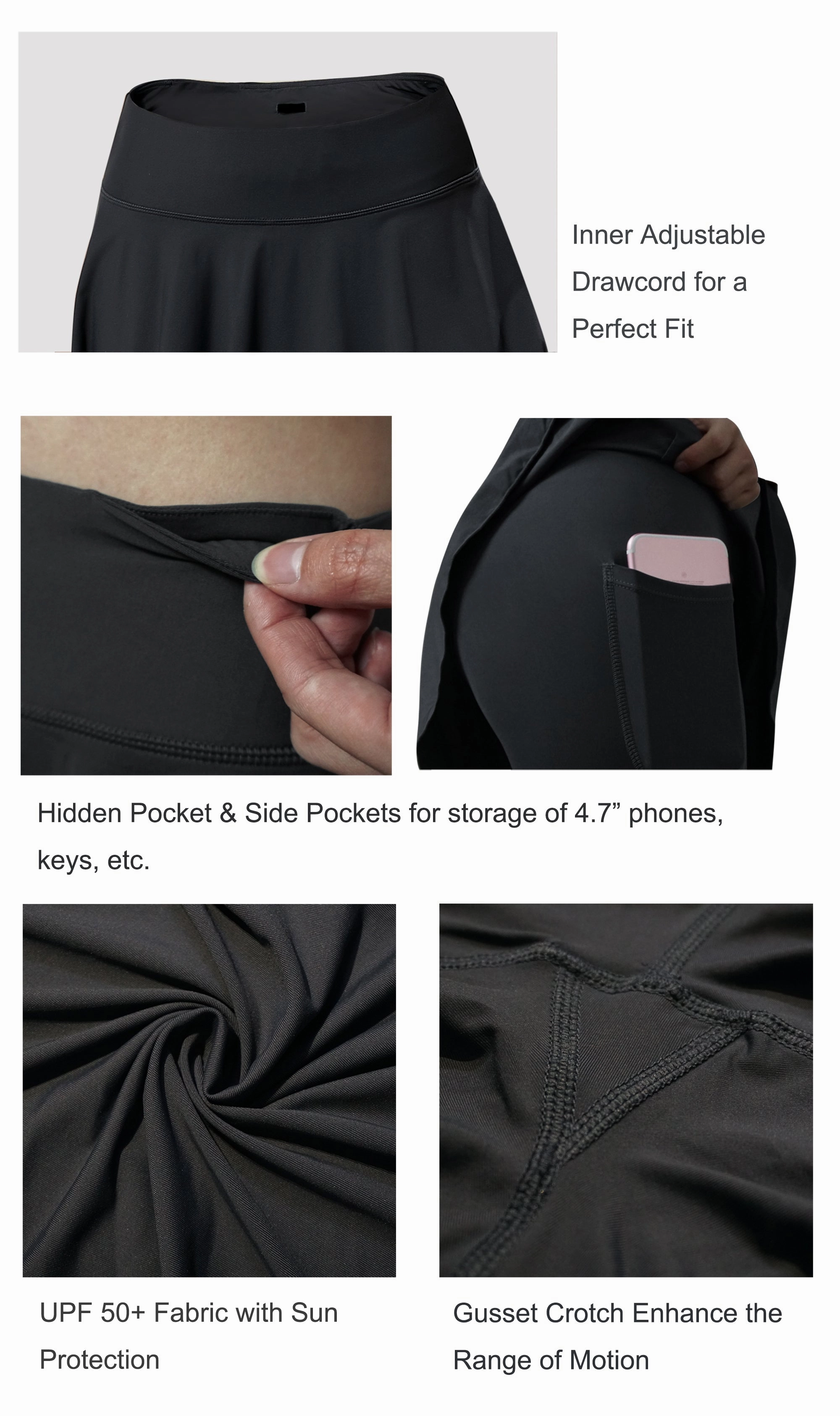 19" Capris Tennis Golf Skirted Leggings with Pockets black_yoga