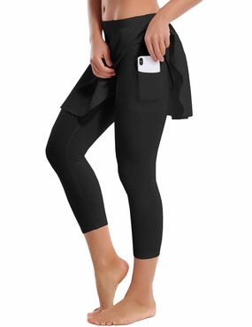 19" Capris Tennis Golf Skirted Leggings with Pockets black_yoga