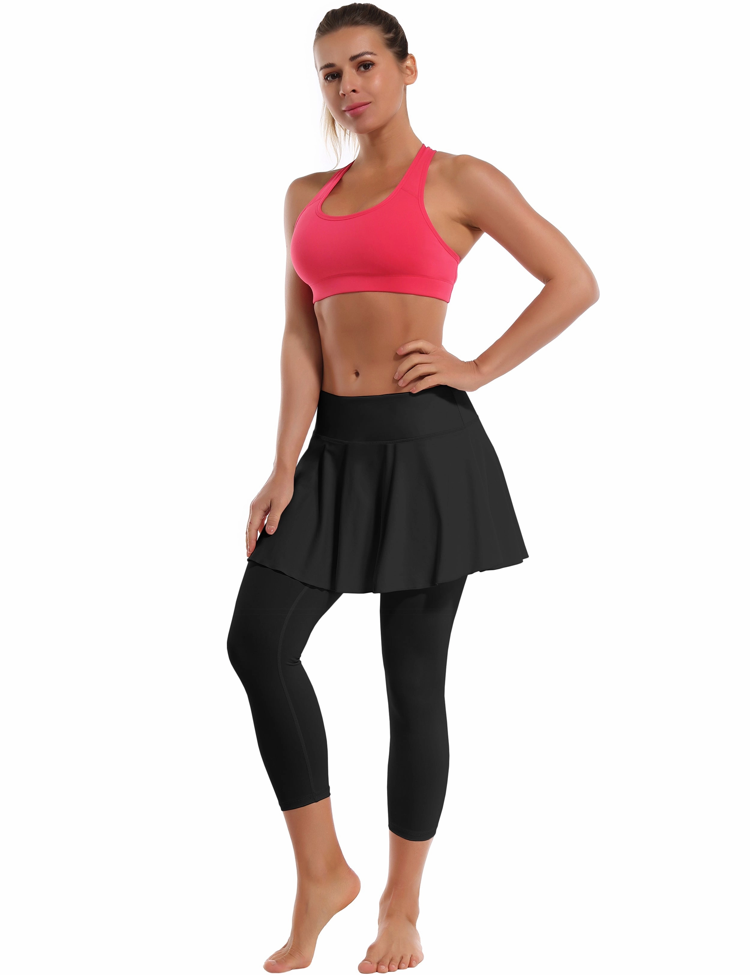19" Capris Tennis Golf Skirted Leggings with Pockets black_yoga