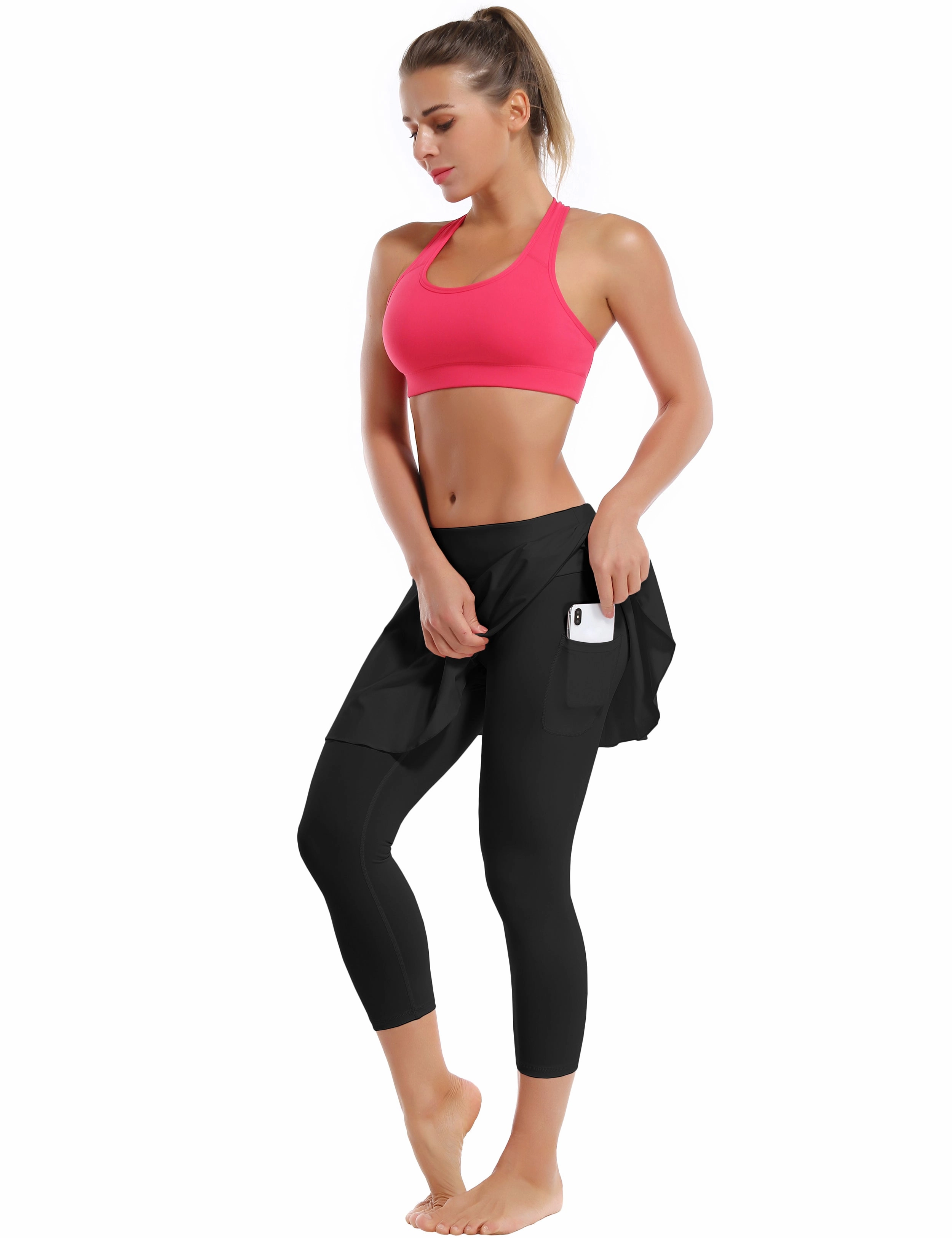 19" Capris Tennis Golf Skirted Leggings with Pockets black_yoga