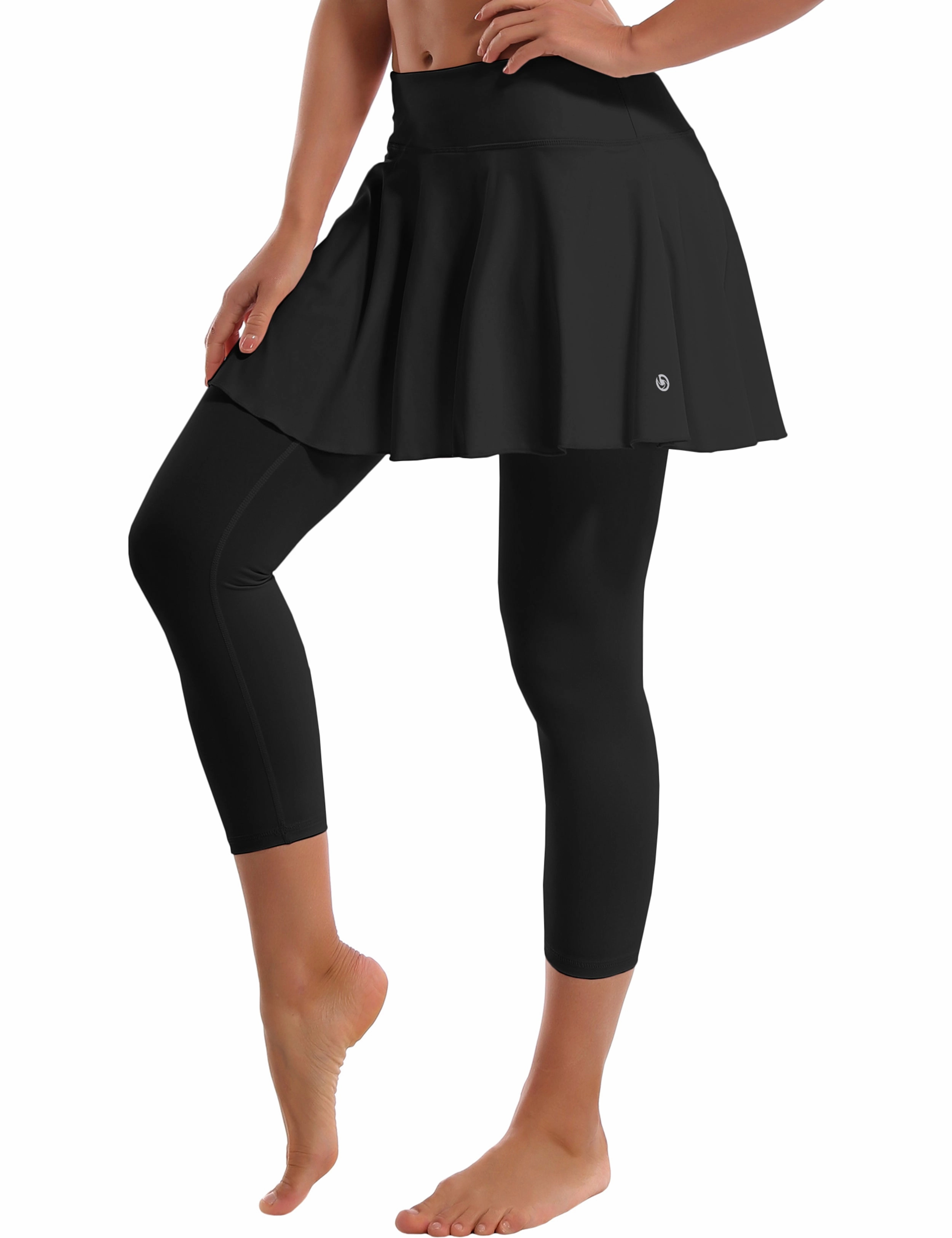 19" Capris Tennis Golf Skirted Leggings with Pockets black_yoga