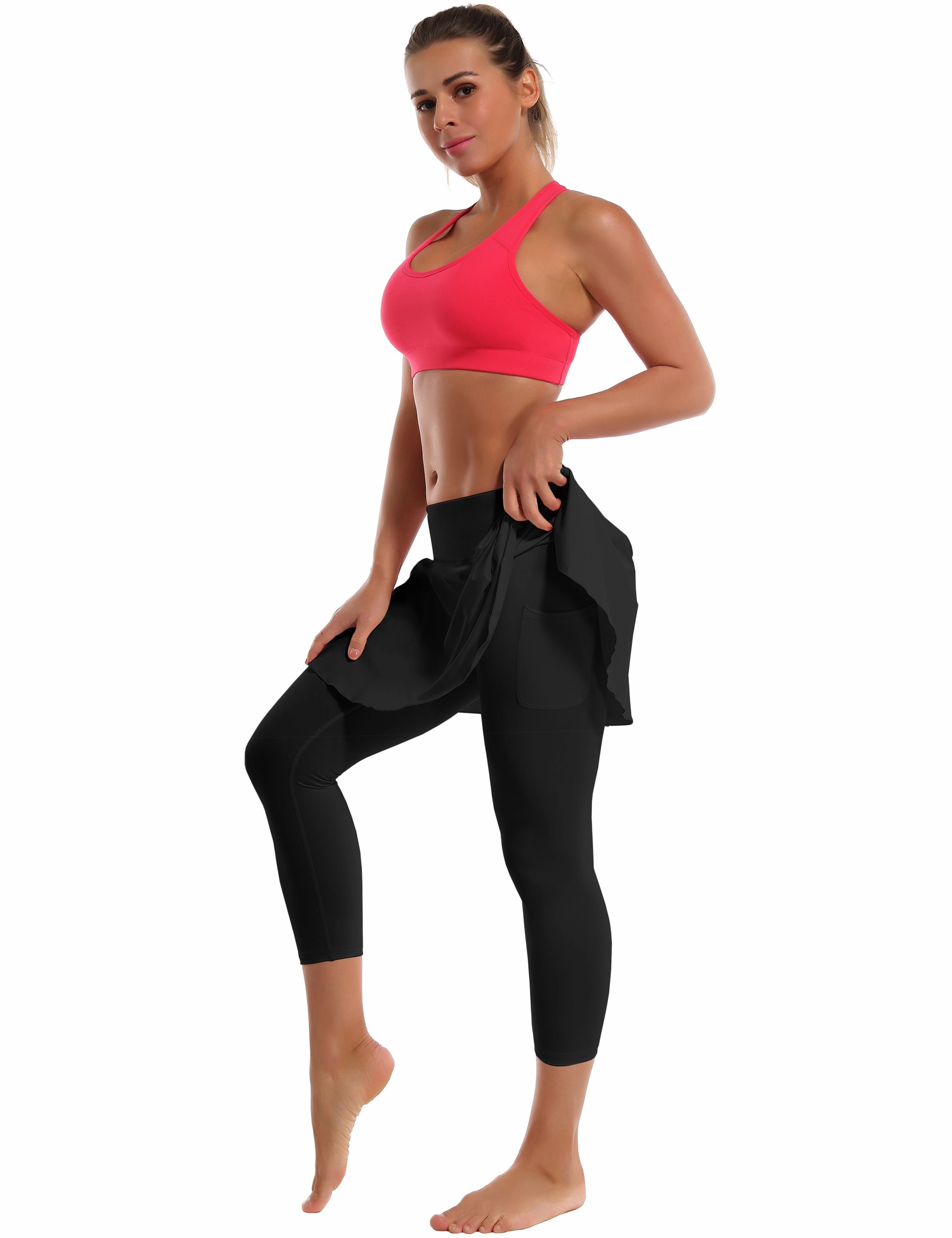19" Capris Tennis Golf Skirted Leggings with Pockets black_yoga
