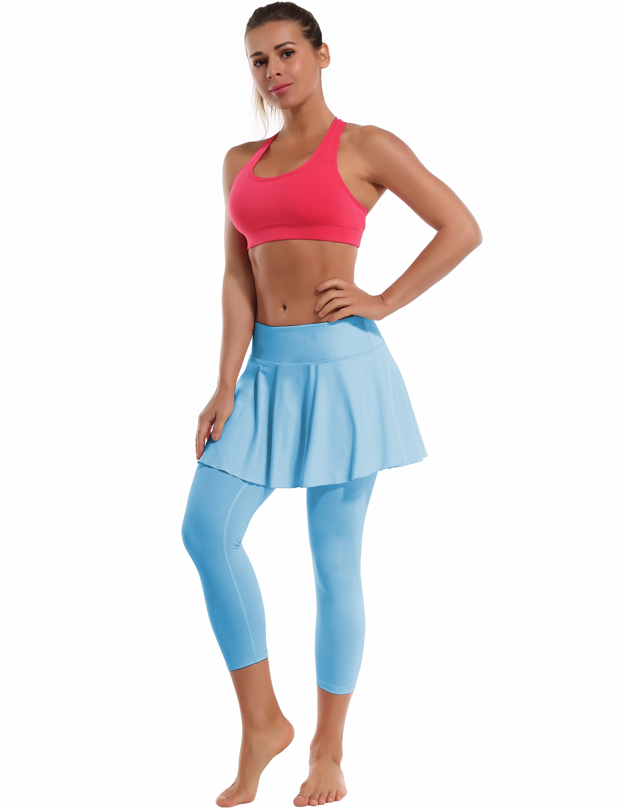 19" Capris Tennis Golf Skirted Leggings with Pockets blue_yoga