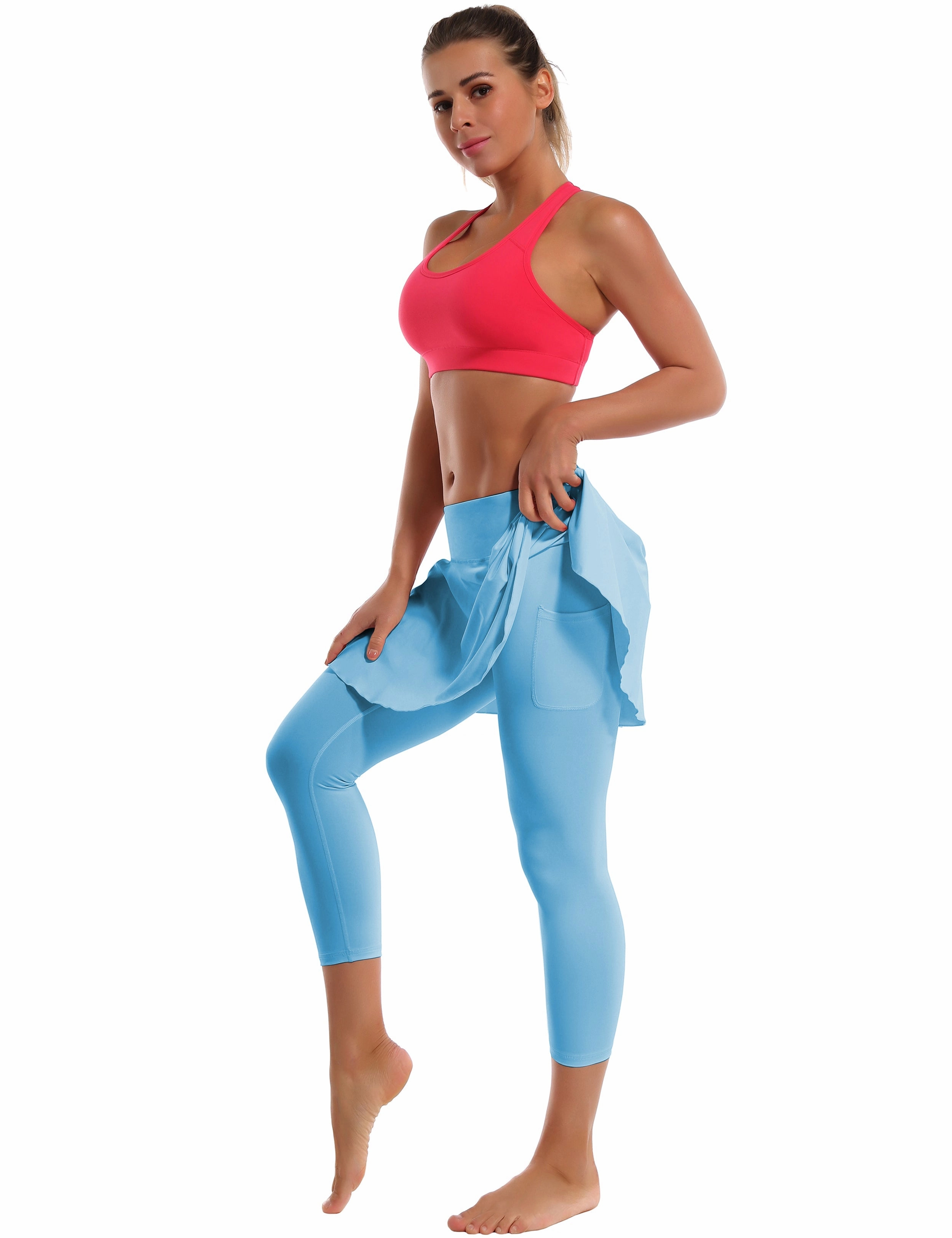 19" Capris Tennis Golf Skirted Leggings with Pockets blue_yoga