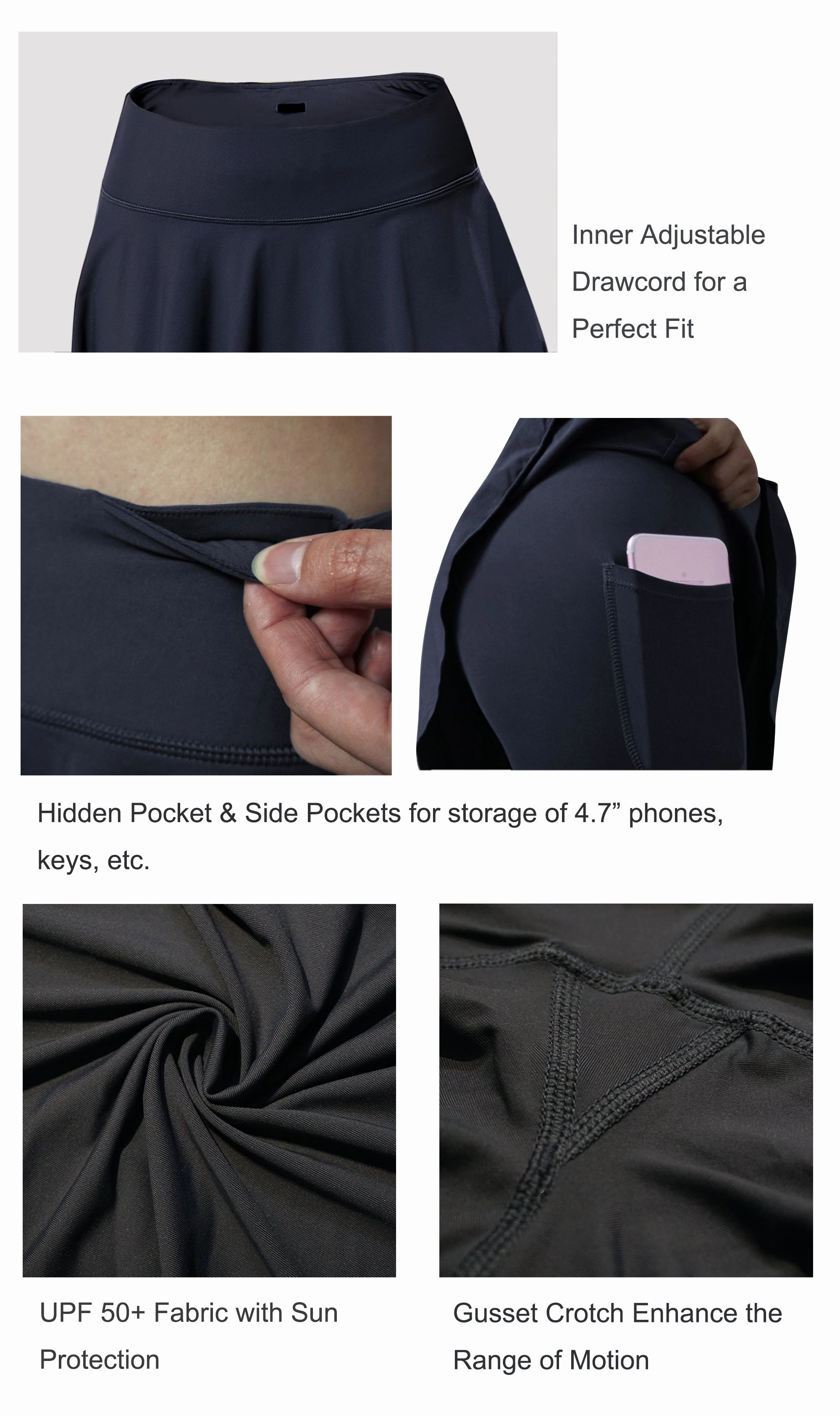 19" Capris Tennis Golf Skirted Leggings with Pockets darknavy_yoga