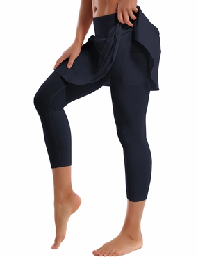 19" Capris Tennis Golf Skirted Leggings with Pockets darknavy_yoga