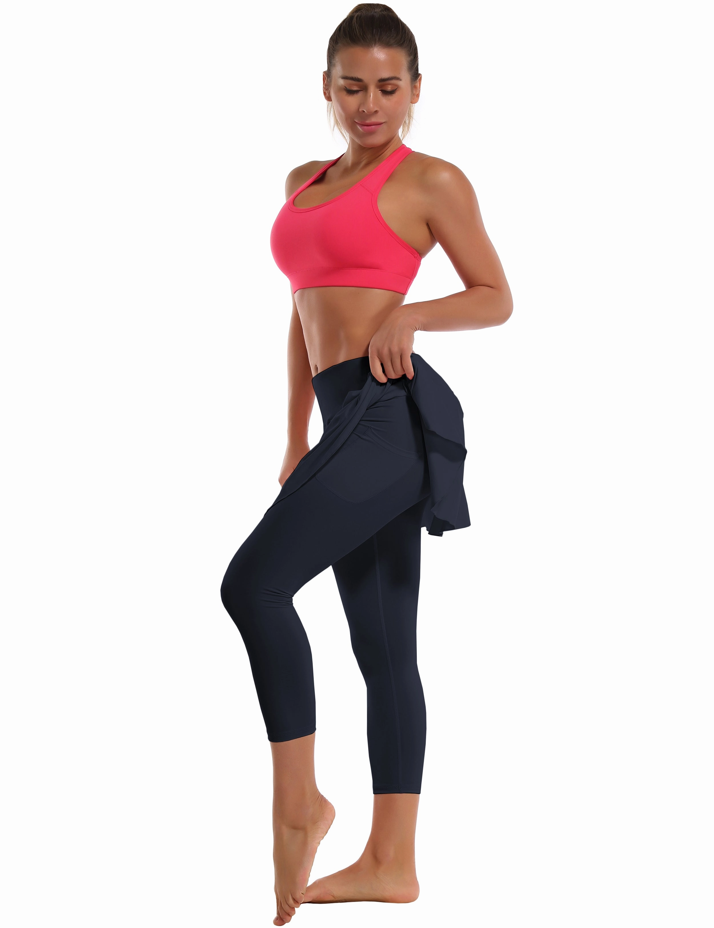 19" Capris Tennis Golf Skirted Leggings with Pockets darknavy_yoga
