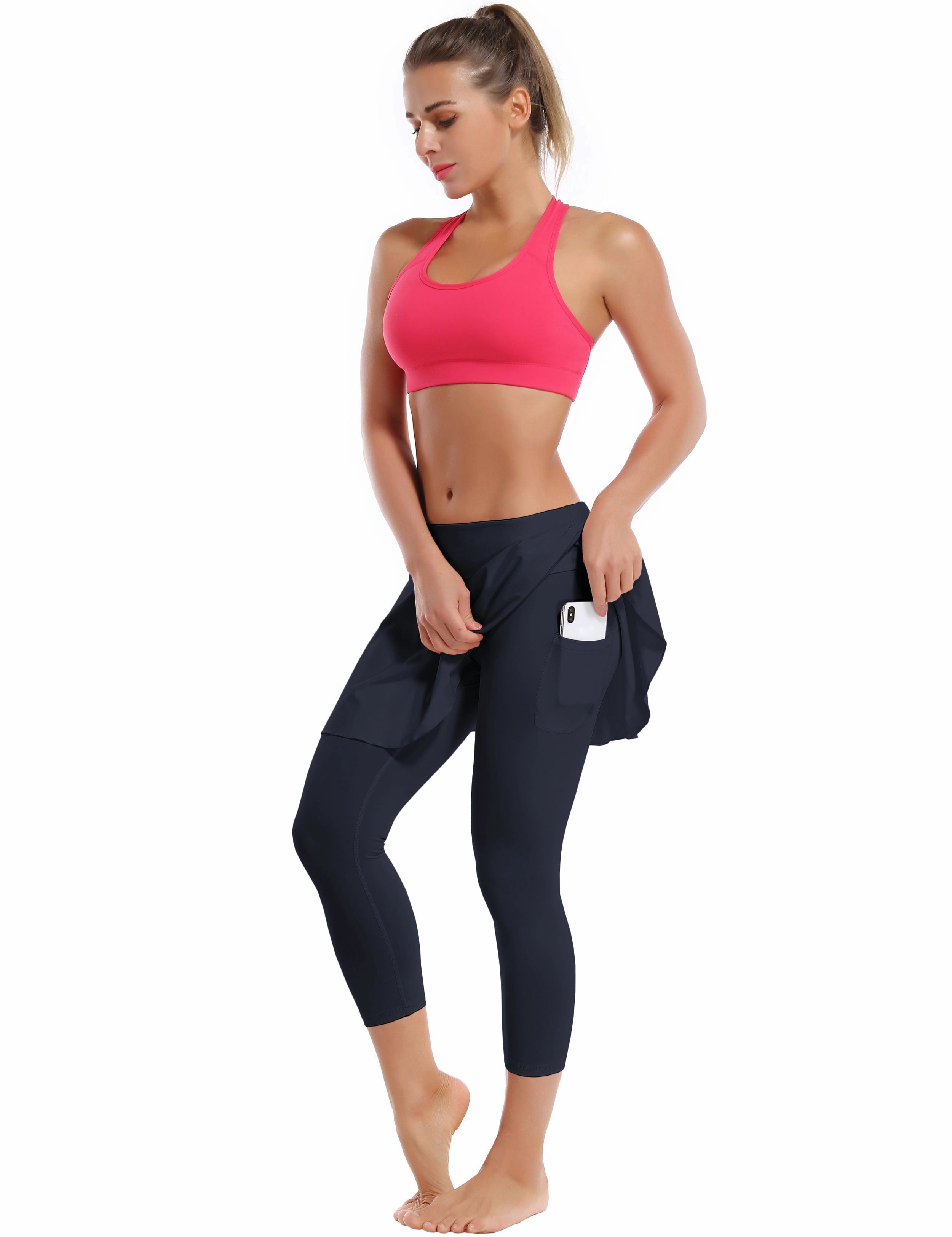 19" Capris Tennis Golf Skirted Leggings with Pockets darknavy_yoga