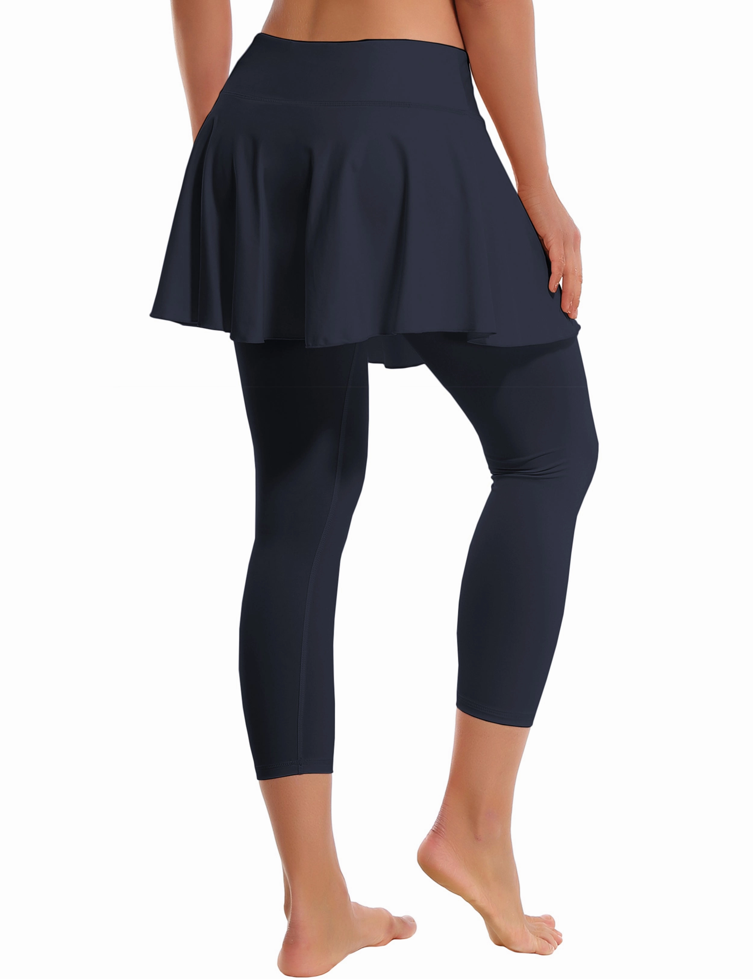 19" Capris Tennis Golf Skirted Leggings with Pockets darknavy_yoga