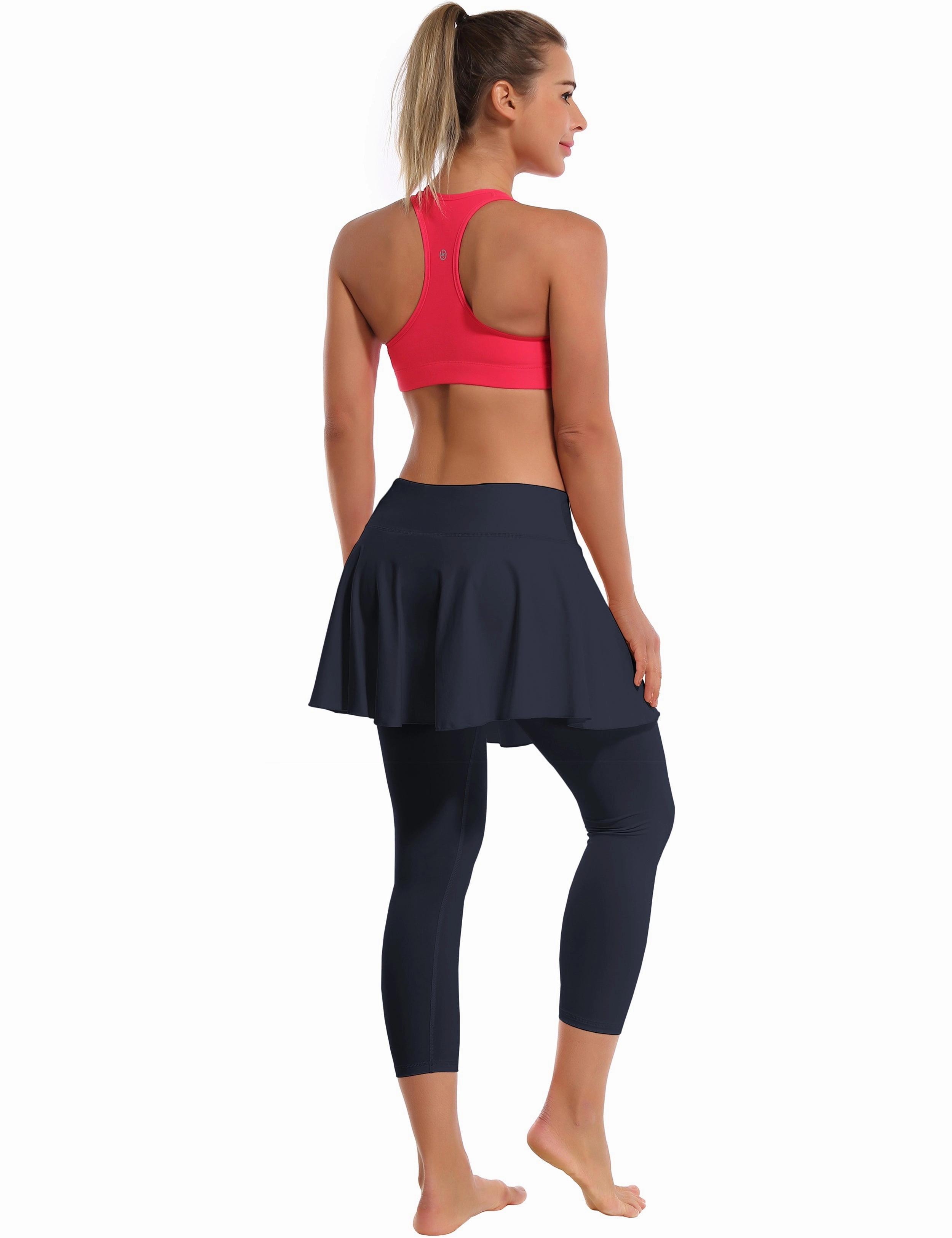 19" Capris Tennis Golf Skirted Leggings with Pockets darknavy_yoga