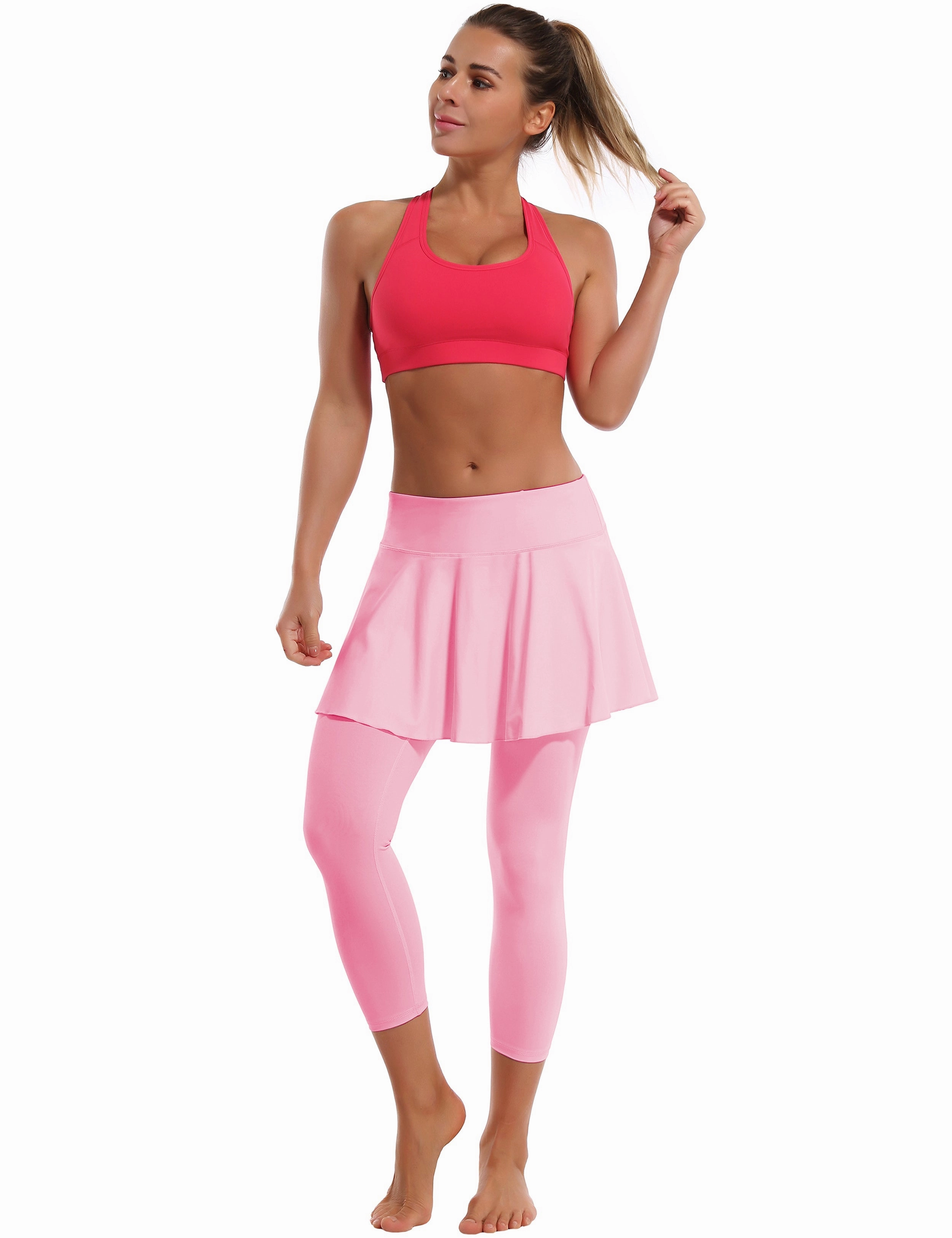 19" Capris Tennis Golf Skirted Leggings with Pockets lightpink_yoga