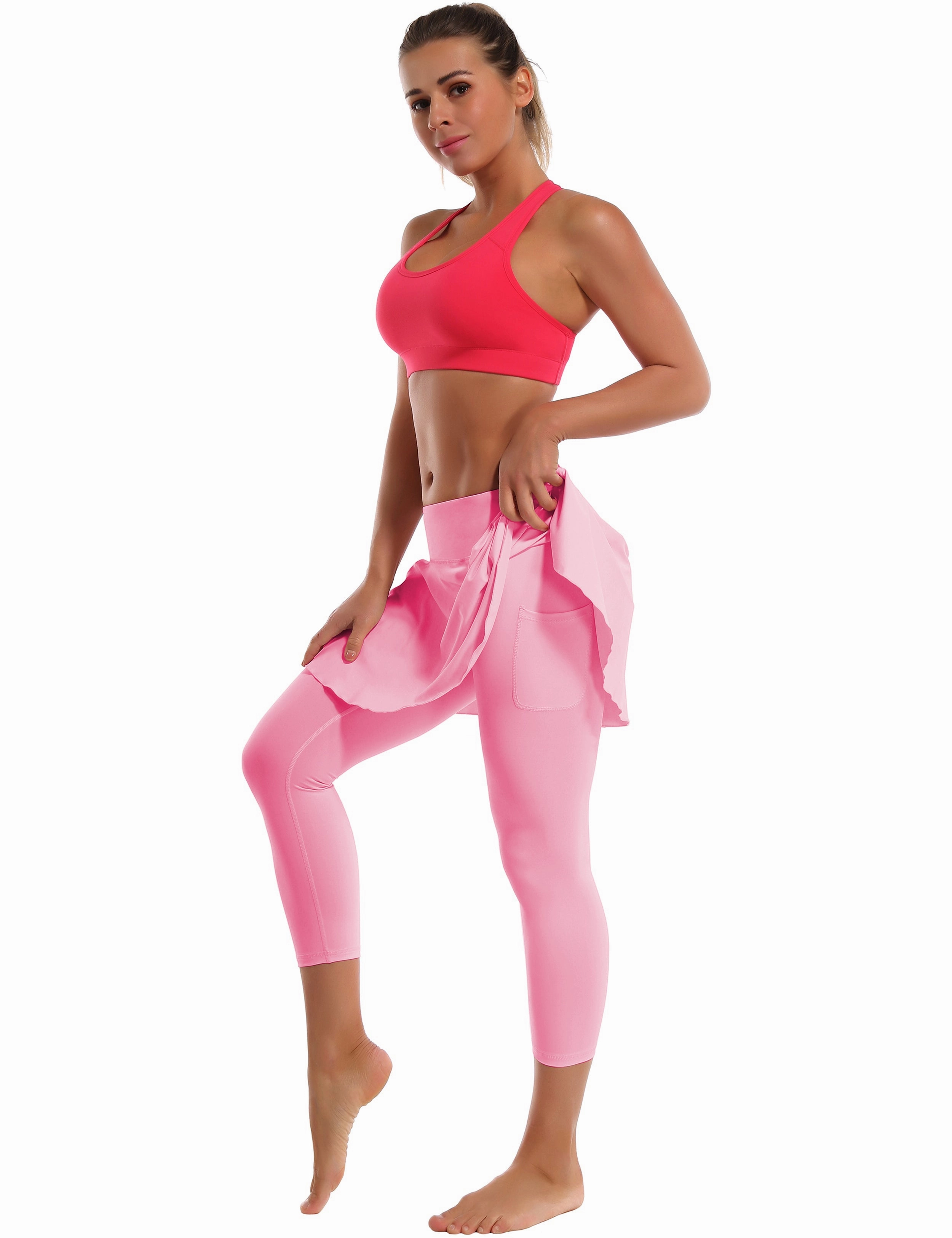 19" Capris Tennis Golf Skirted Leggings with Pockets lightpink_yoga