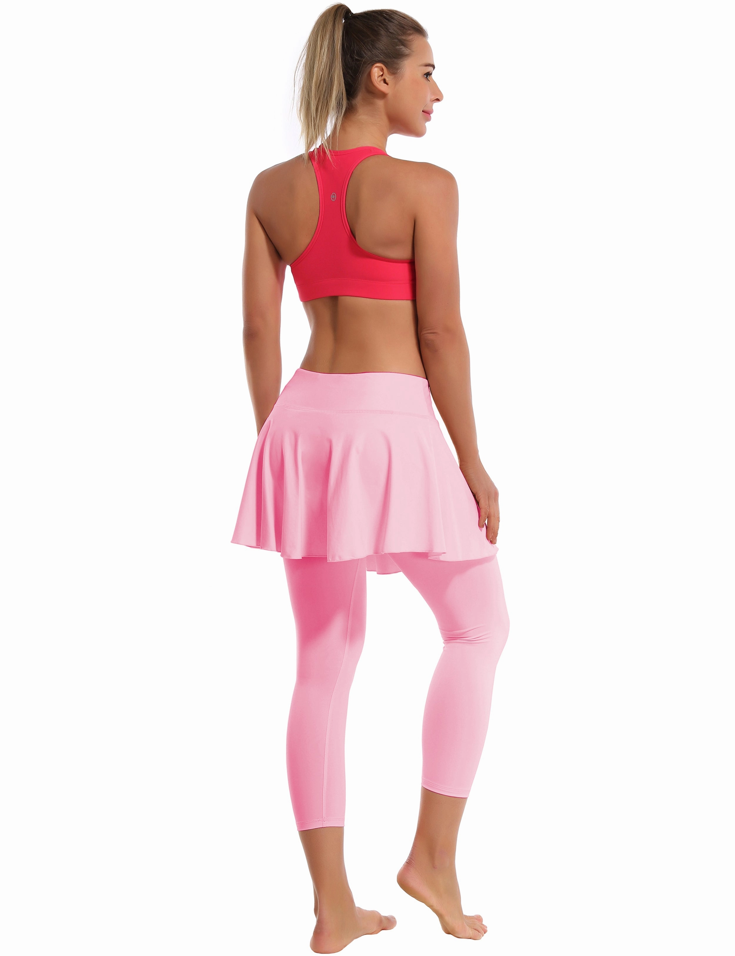 19" Capris Tennis Golf Skirted Leggings with Pockets lightpink_yoga