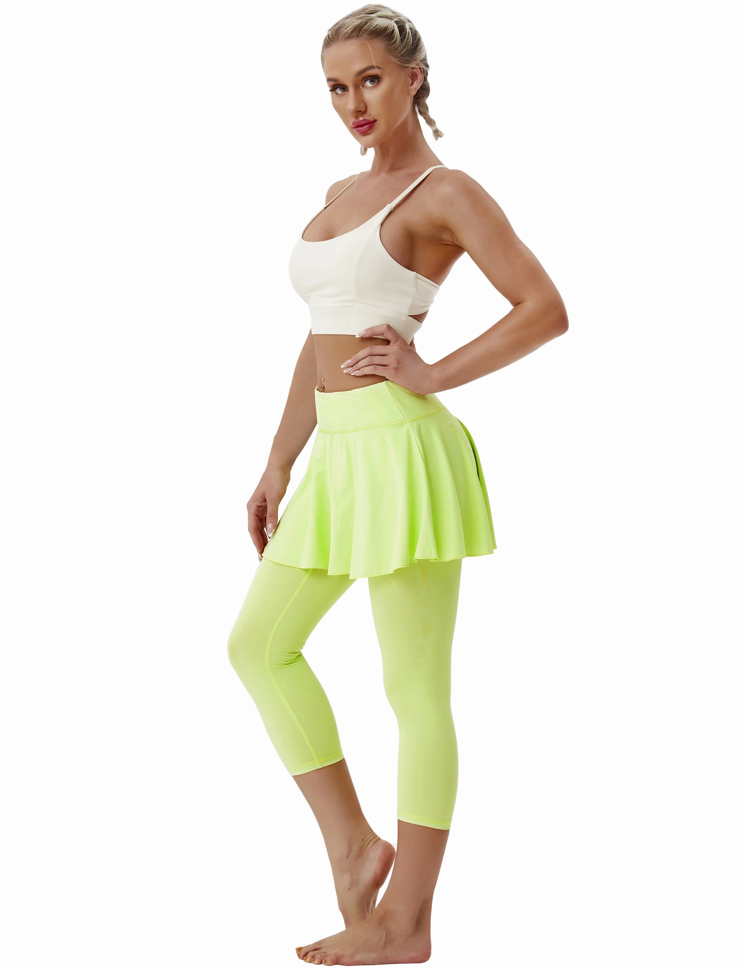 19" Capris Tennis Golf Skirted Leggings with Pockets neonyellow_yoga