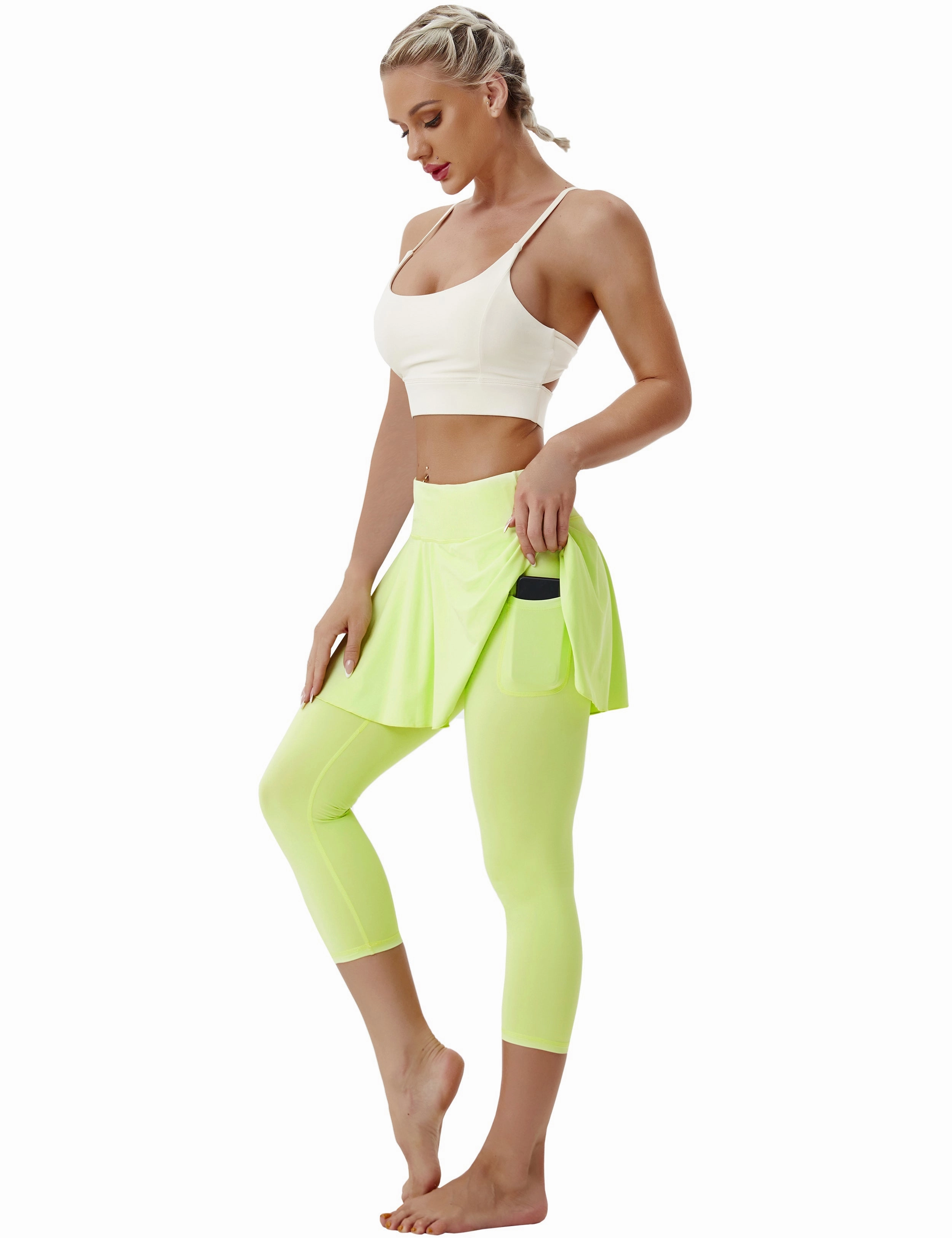 19" Capris Tennis Golf Skirted Leggings with Pockets neonyellow_yoga