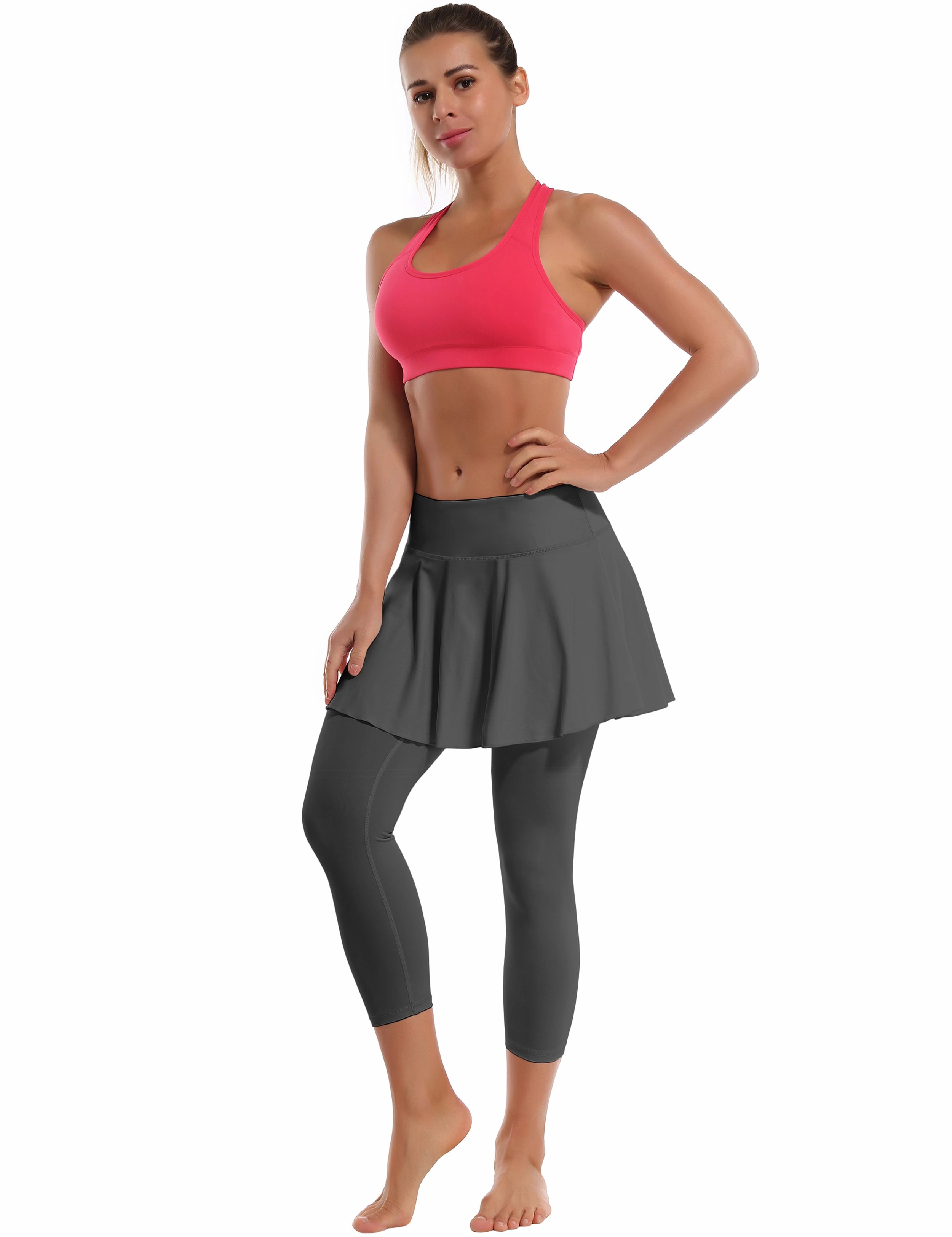 19" Capris Tennis Golf Skirted Leggings with Pockets shadowcharcoal_yoga