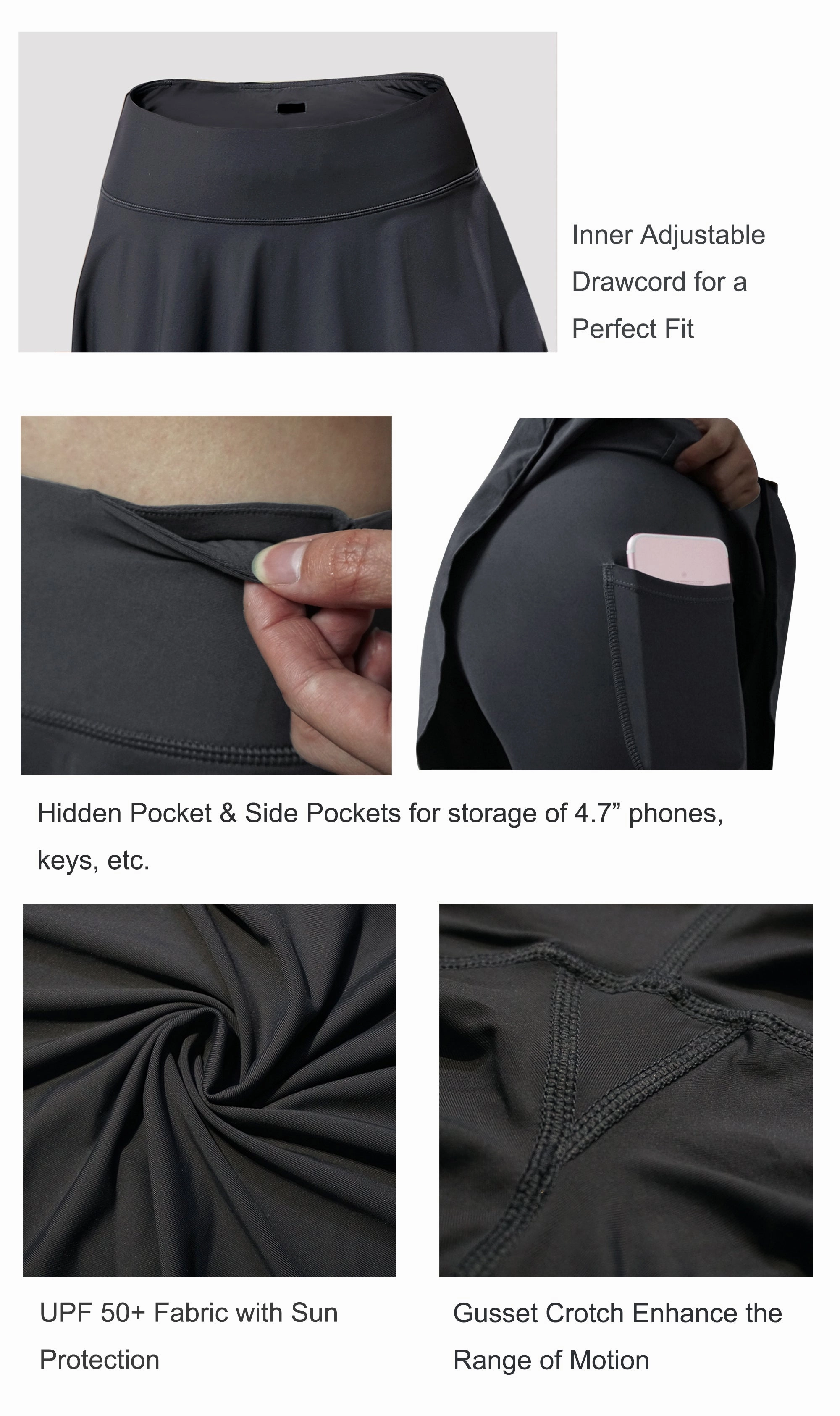 19" Capris Tennis Golf Skirted Leggings with Pockets shadowcharcoal_yoga