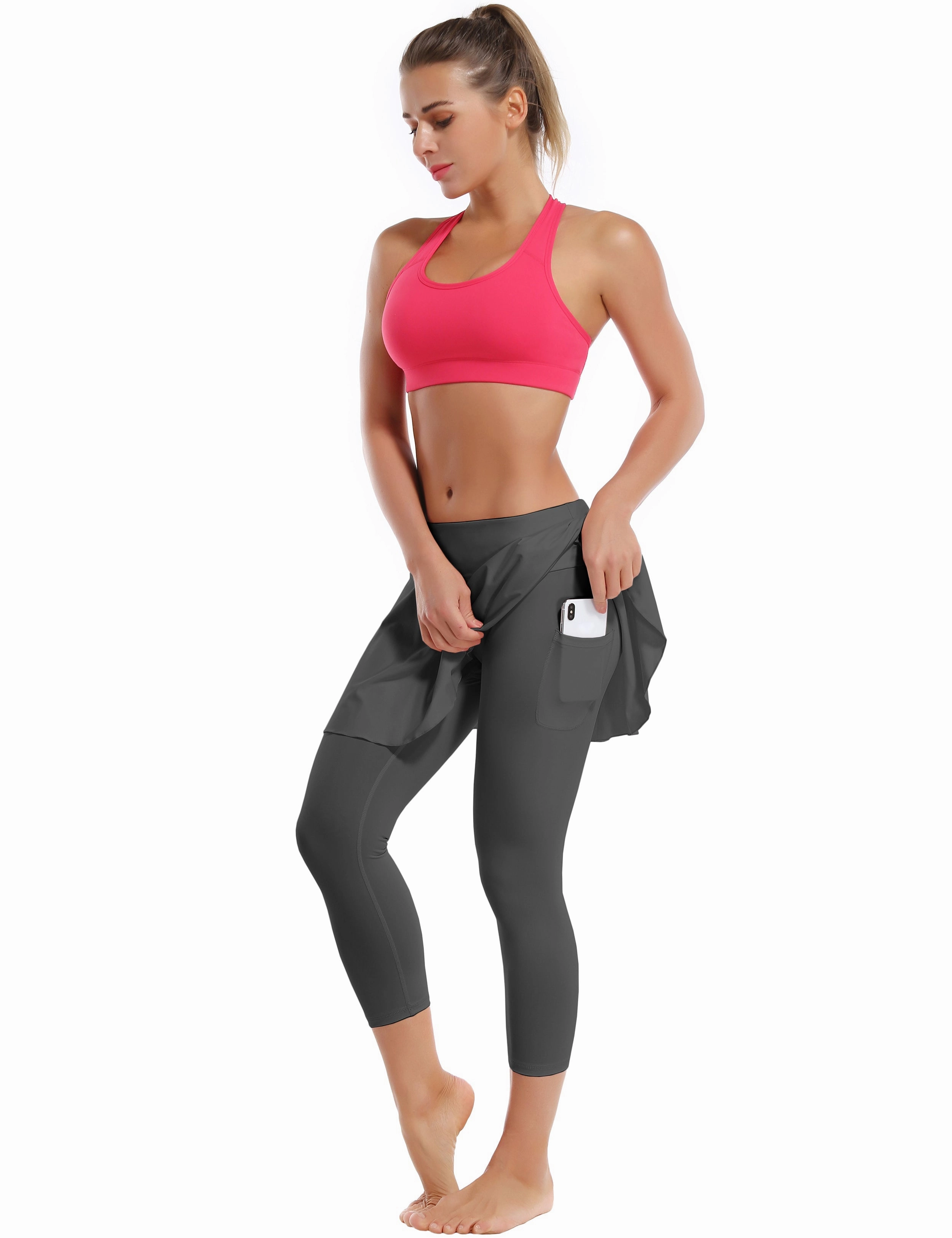 19" Capris Tennis Golf Skirted Leggings with Pockets shadowcharcoal_yoga