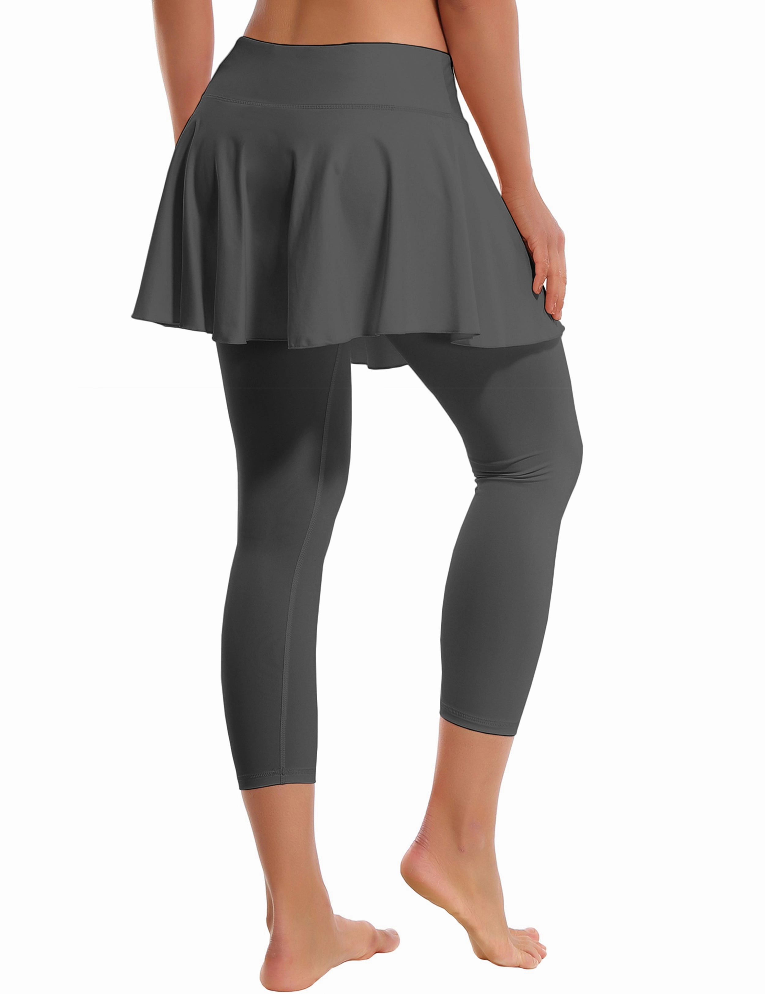 19" Capris Tennis Golf Skirted Leggings with Pockets shadowcharcoal_yoga