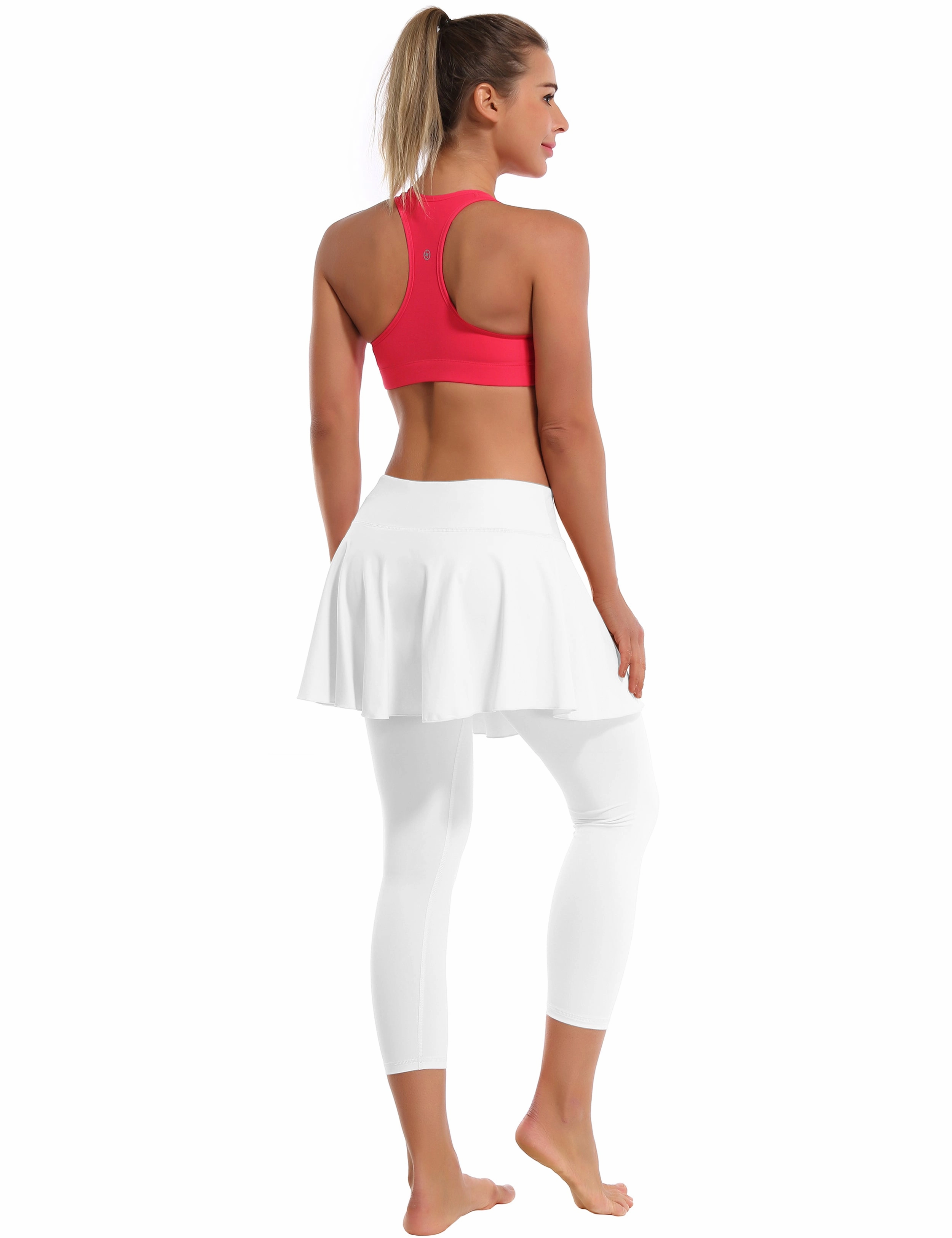 19" Capris Tennis Golf Skirted Leggings with Pockets white