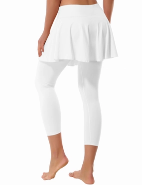 19" Capris Tennis Golf Skirted Leggings with Pockets white