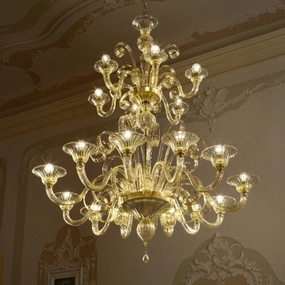 Amber, Turquoise Or Clear Murano Chandelier In 5 Sizes