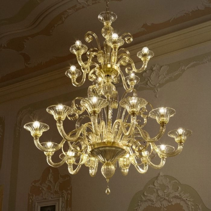 Amber, Turquoise Or Clear Murano Chandelier In 5 Sizes
