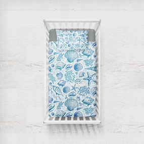 Blue Seashells Crib Bedding