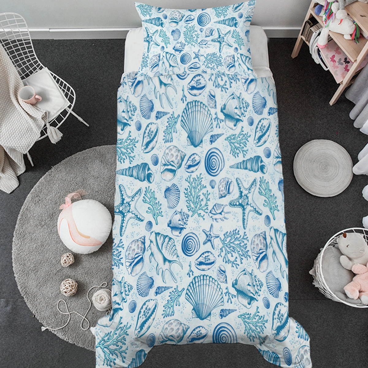 Blue Seashells Toddler Bed Set