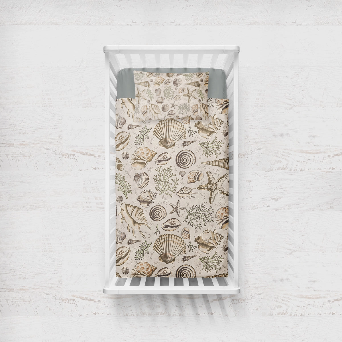 Brown Seashells Crib Bedding