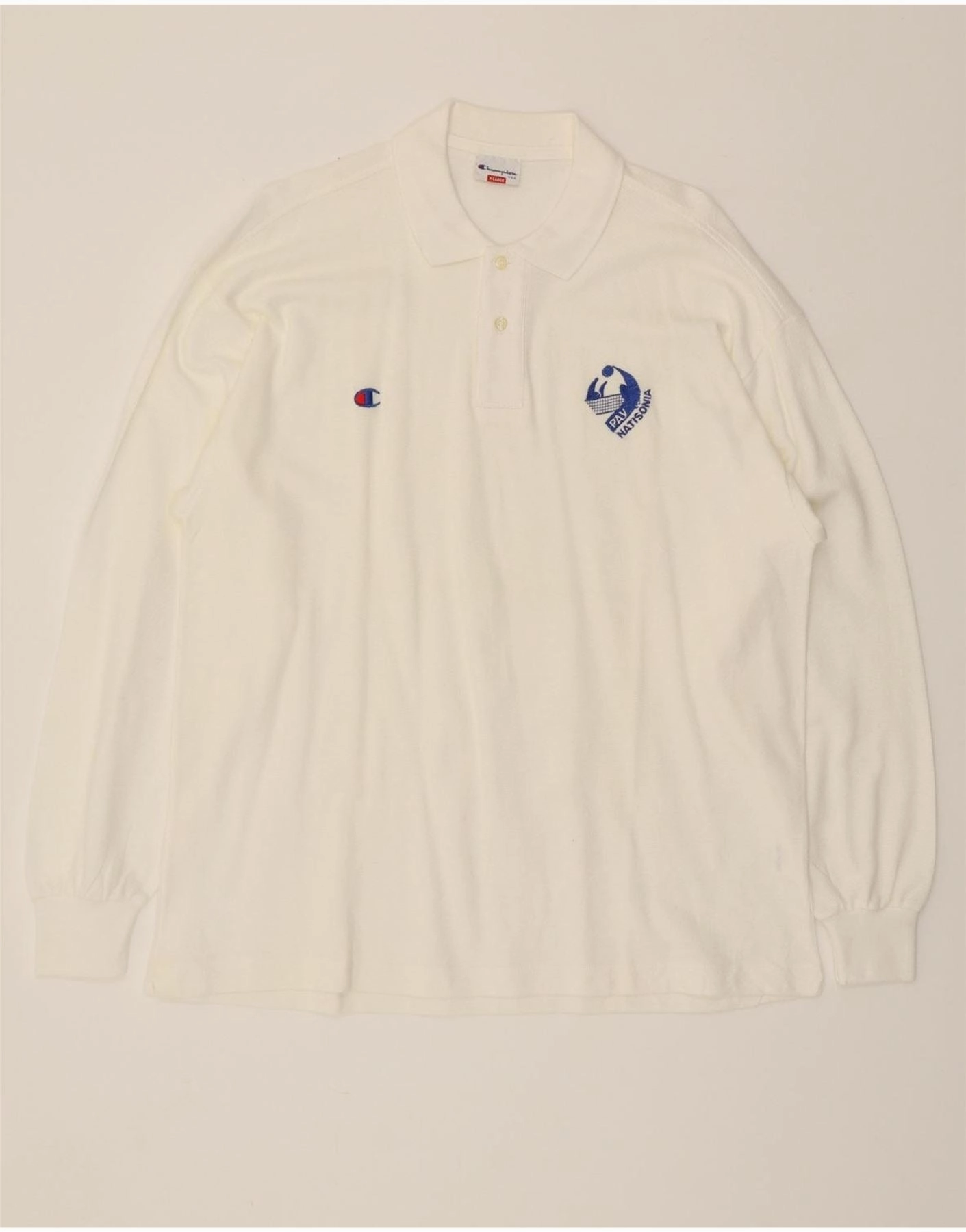 CHAMPION Mens Long Sleeve Polo Shirt XL White Cotton