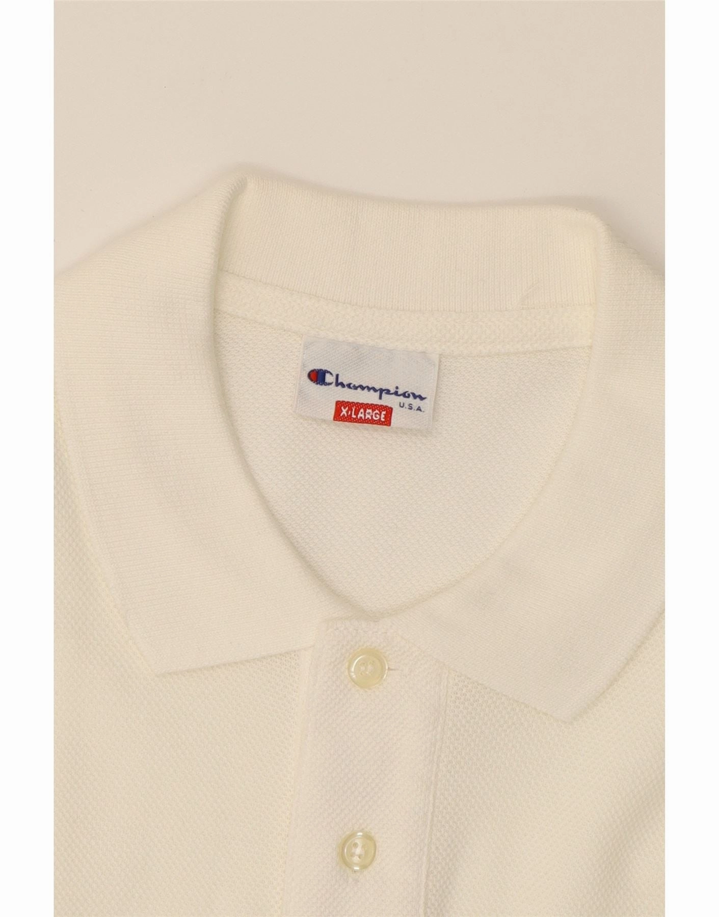 CHAMPION Mens Long Sleeve Polo Shirt XL White Cotton