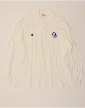 CHAMPION Mens Long Sleeve Polo Shirt XL White Cotton