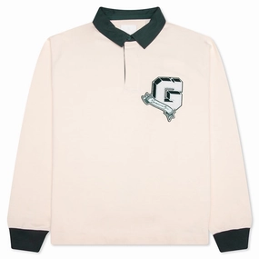 College Long Sleeve Polo - White/Green