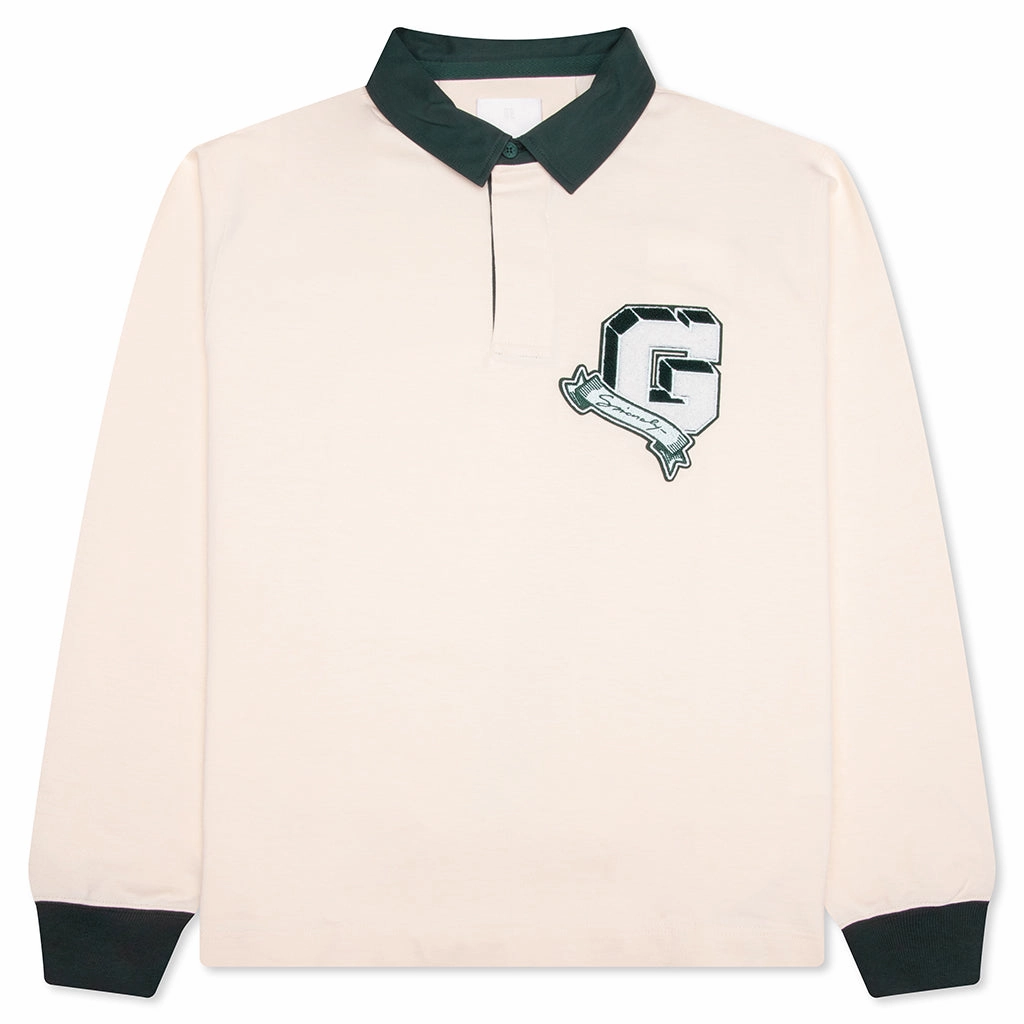 College Long Sleeve Polo - White/Green