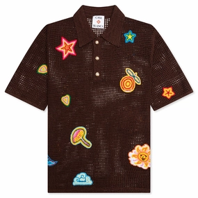 Crochet Polo with Patches - Brown