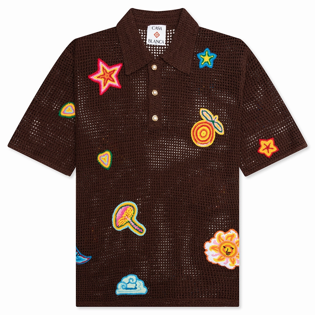 Crochet Polo with Patches - Brown