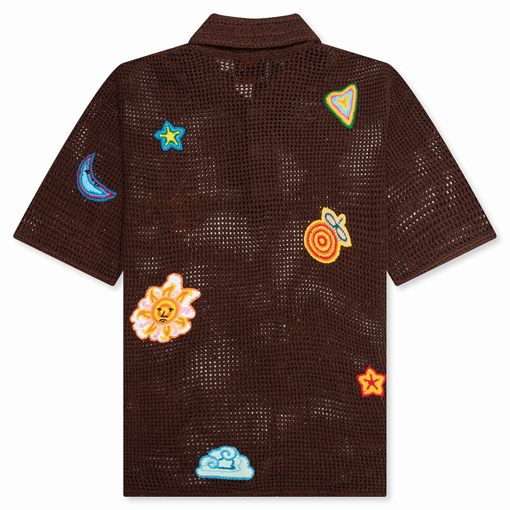 Crochet Polo with Patches - Brown